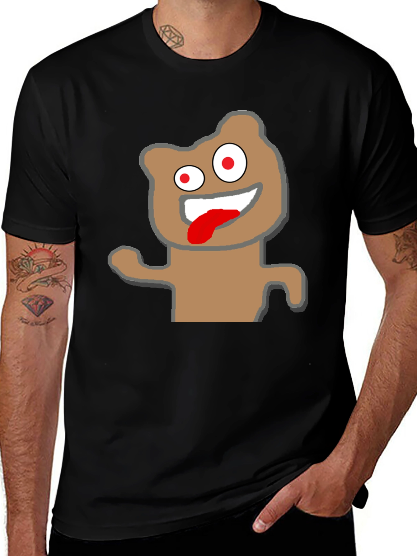 Crazy Cartoon Bear Black T-Shirt