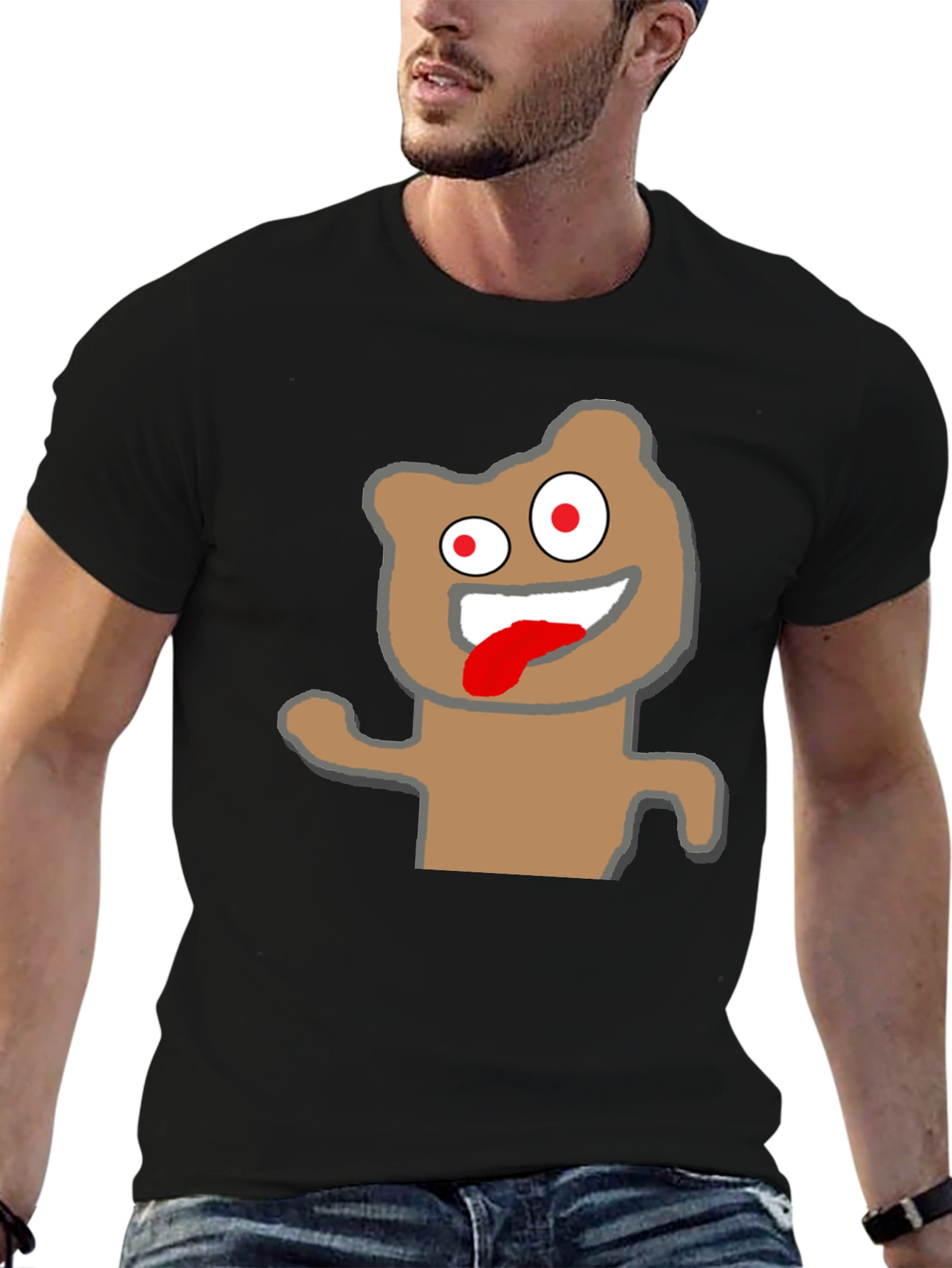 Crazy Cartoon Bear Black T-Shirt
