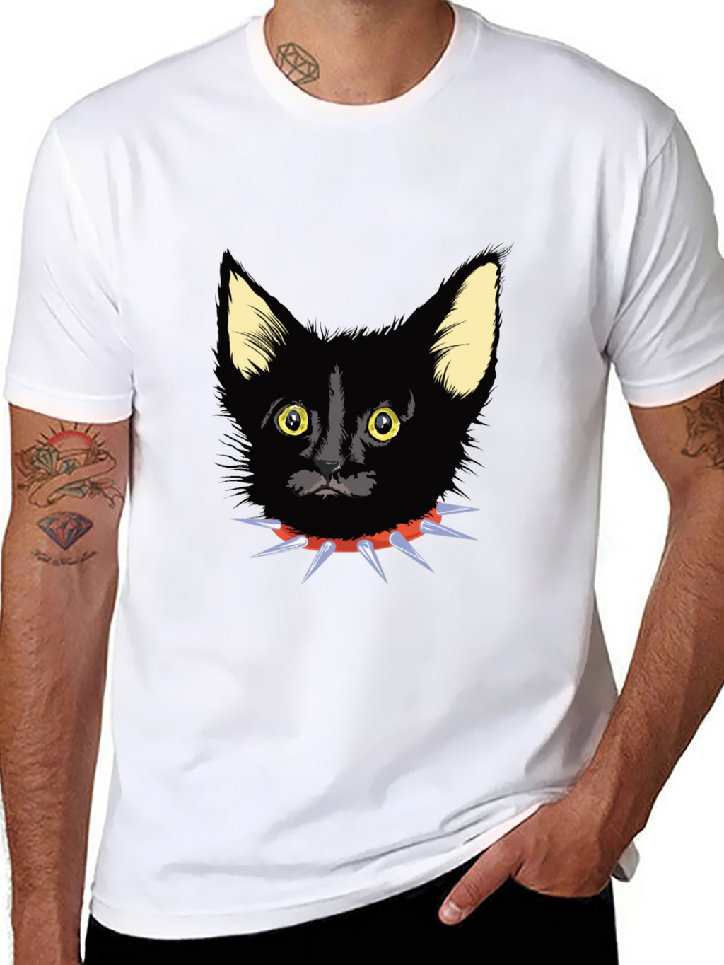 Black Cat Spike Collar Graphic Tee