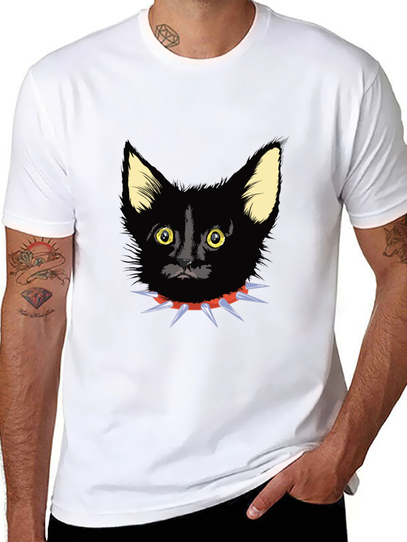 Black Cat Spike Collar Graphic Tee