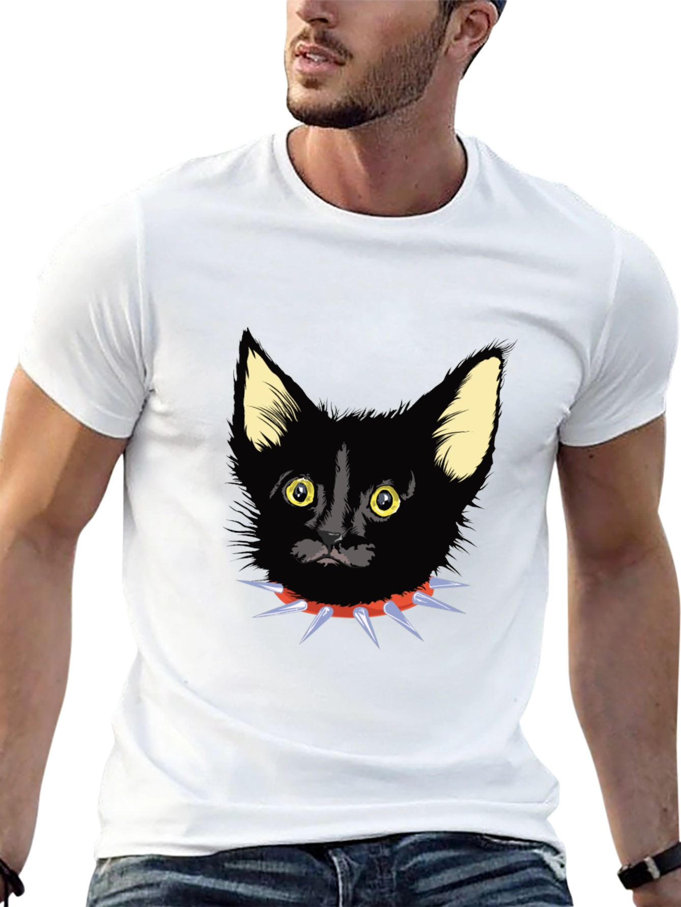 Black Cat Spike Collar Graphic Tee