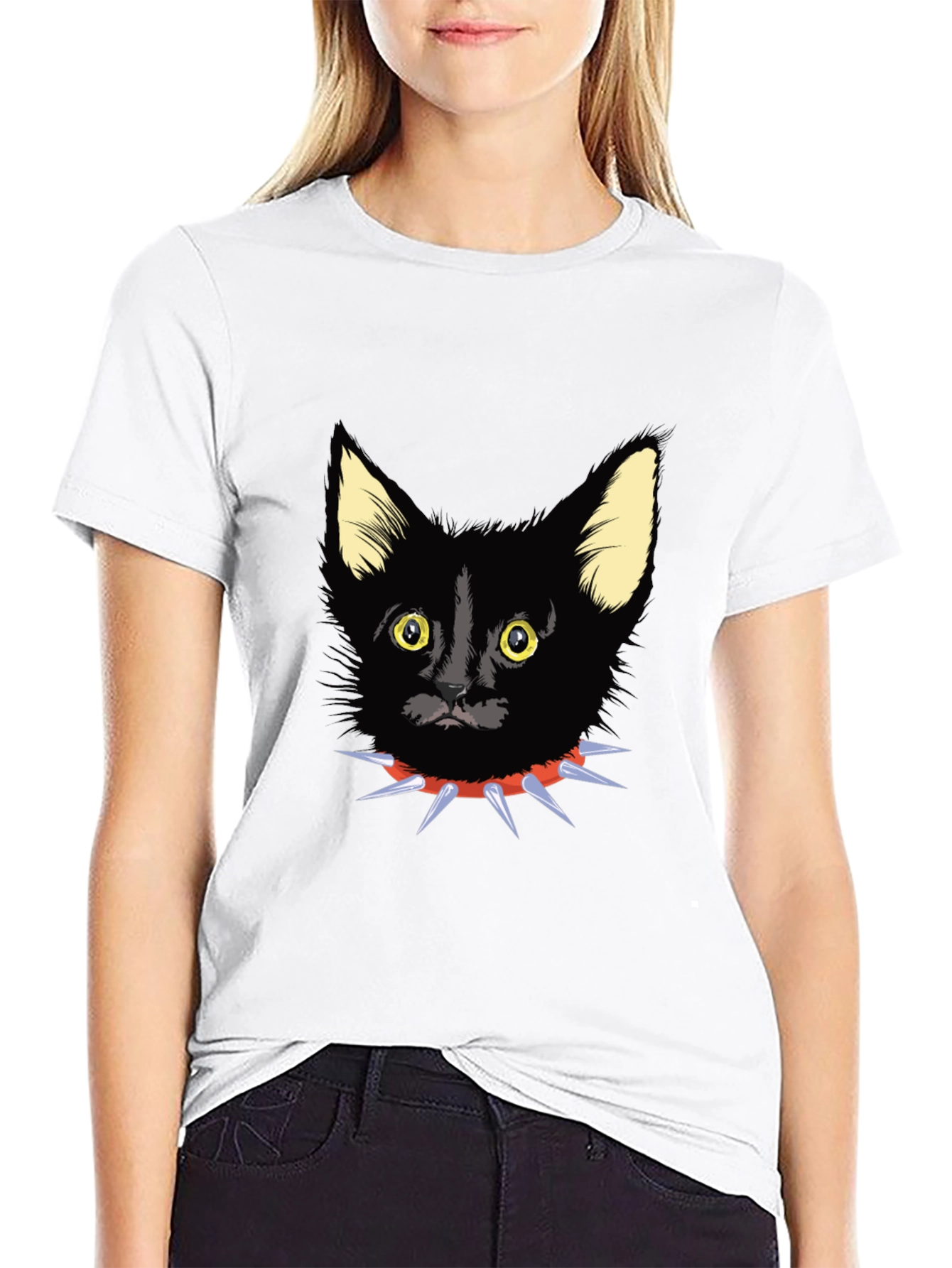 Black Cat Spike Collar Graphic Tee
