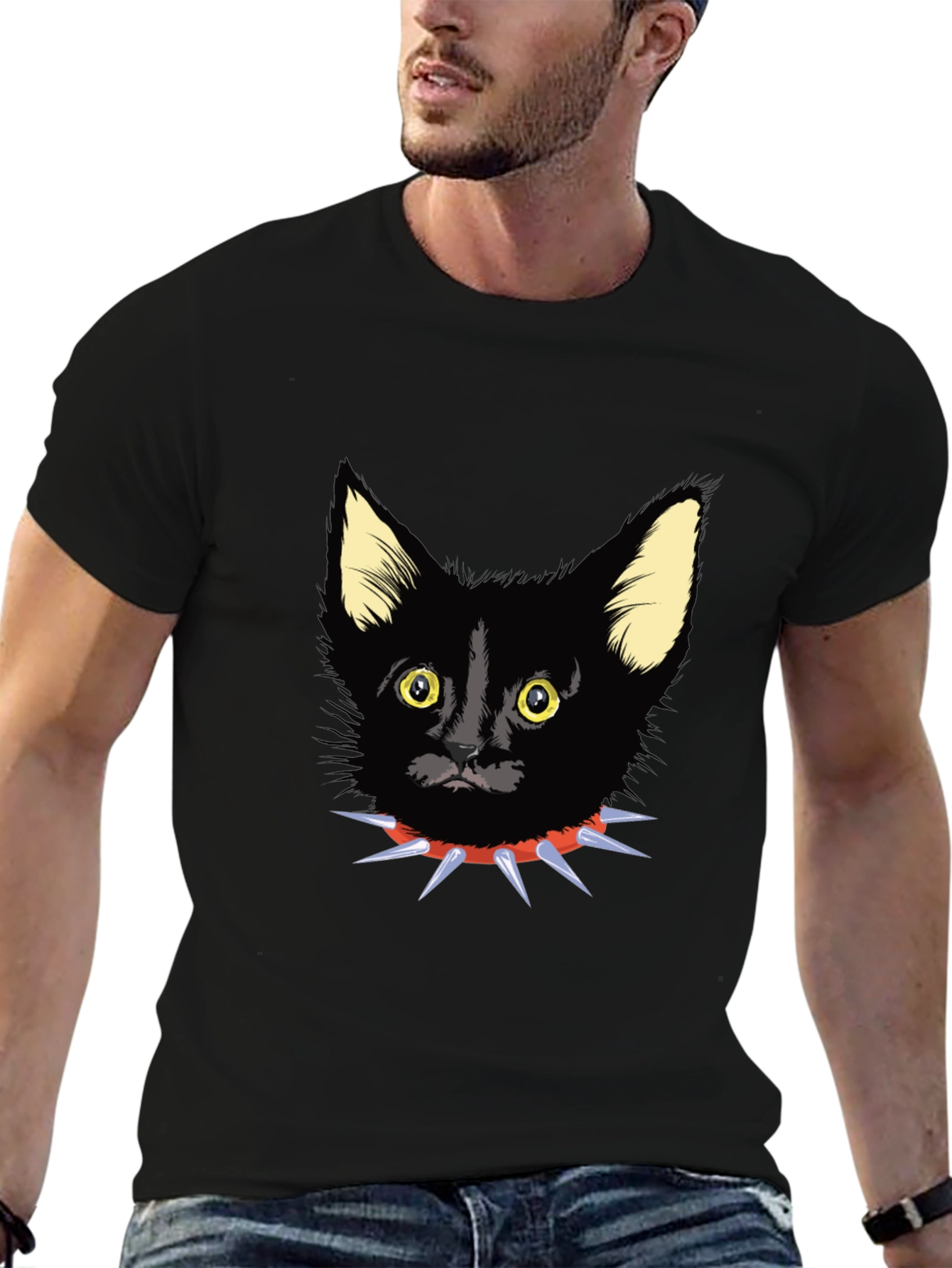 Black Cat Spike Collar Graphic Tee