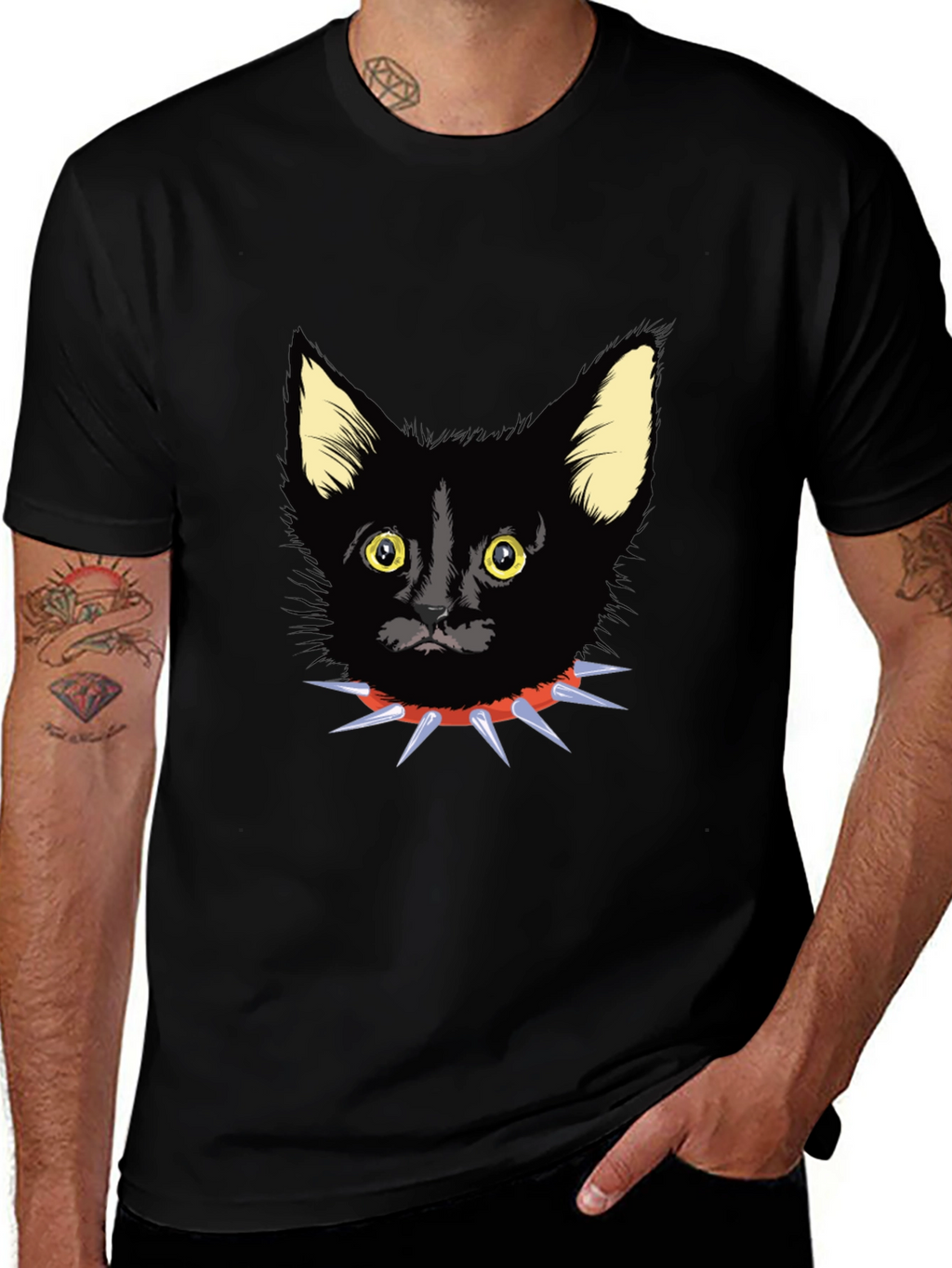 Black Cat Spike Collar Graphic Tee