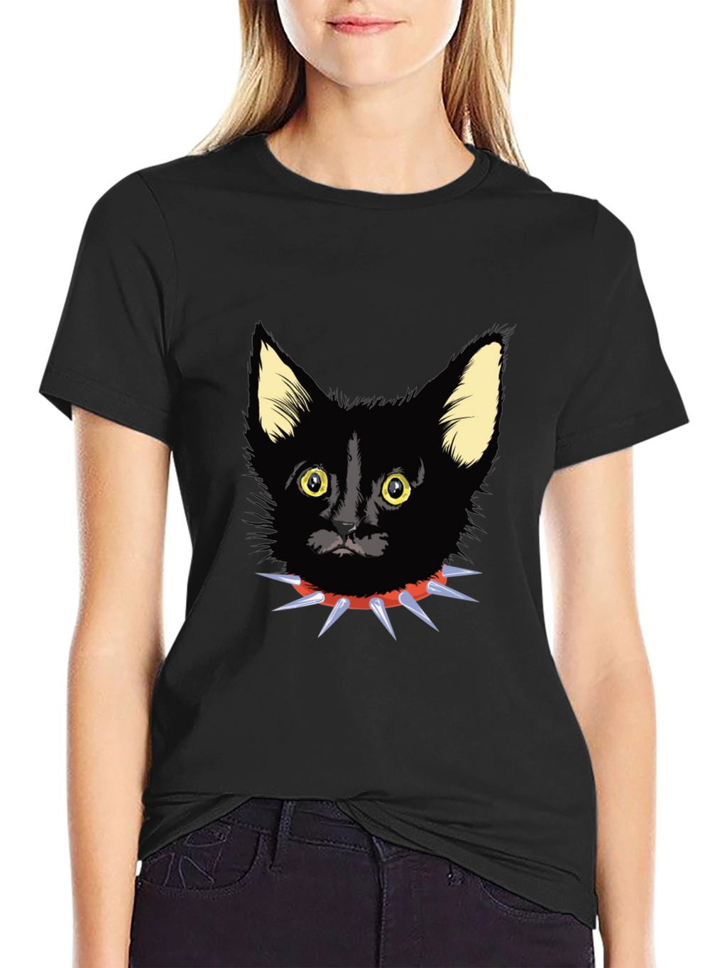 Black Cat Spike Collar Graphic Tee