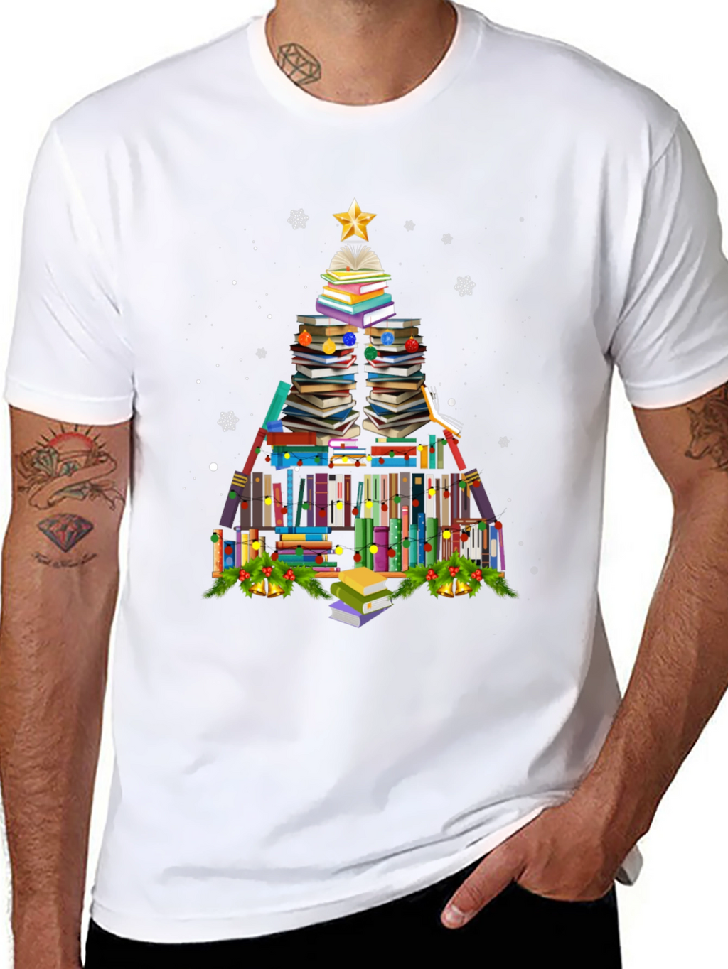 Book Christmas Tree T-Shirt Holiday Tee