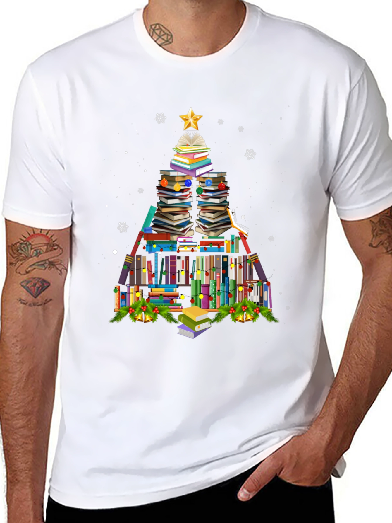 Book Christmas Tree T-Shirt Holiday Tee