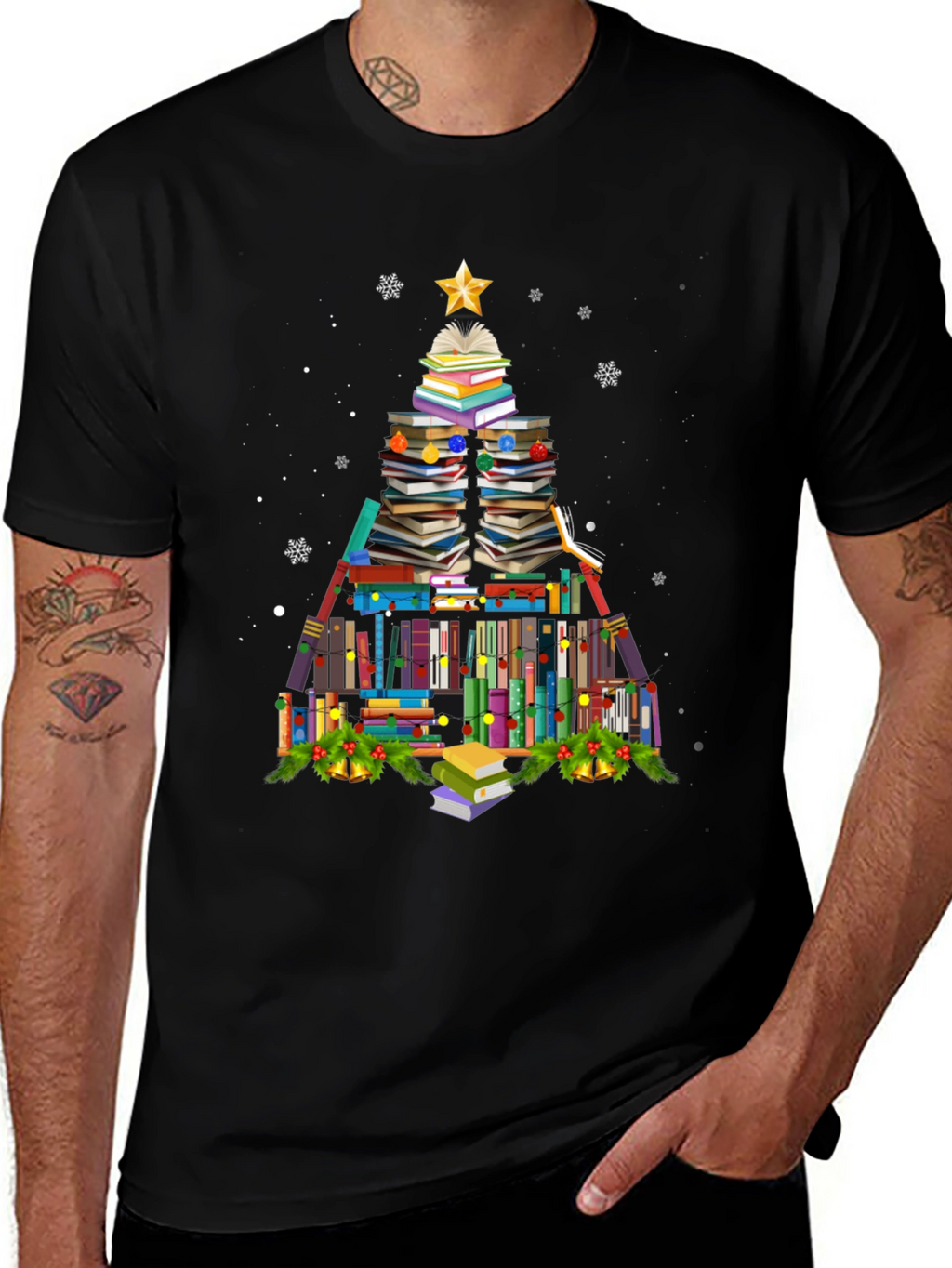 Book Christmas Tree T-Shirt Holiday Tee