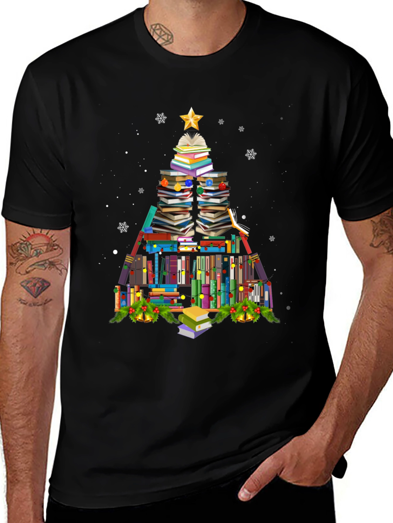 Book Christmas Tree T-Shirt Holiday Tee