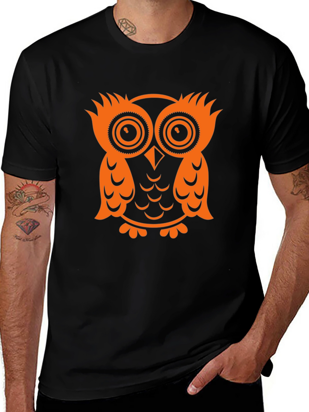 Owl Graphic Tee - Black Cotton T-Shirt
