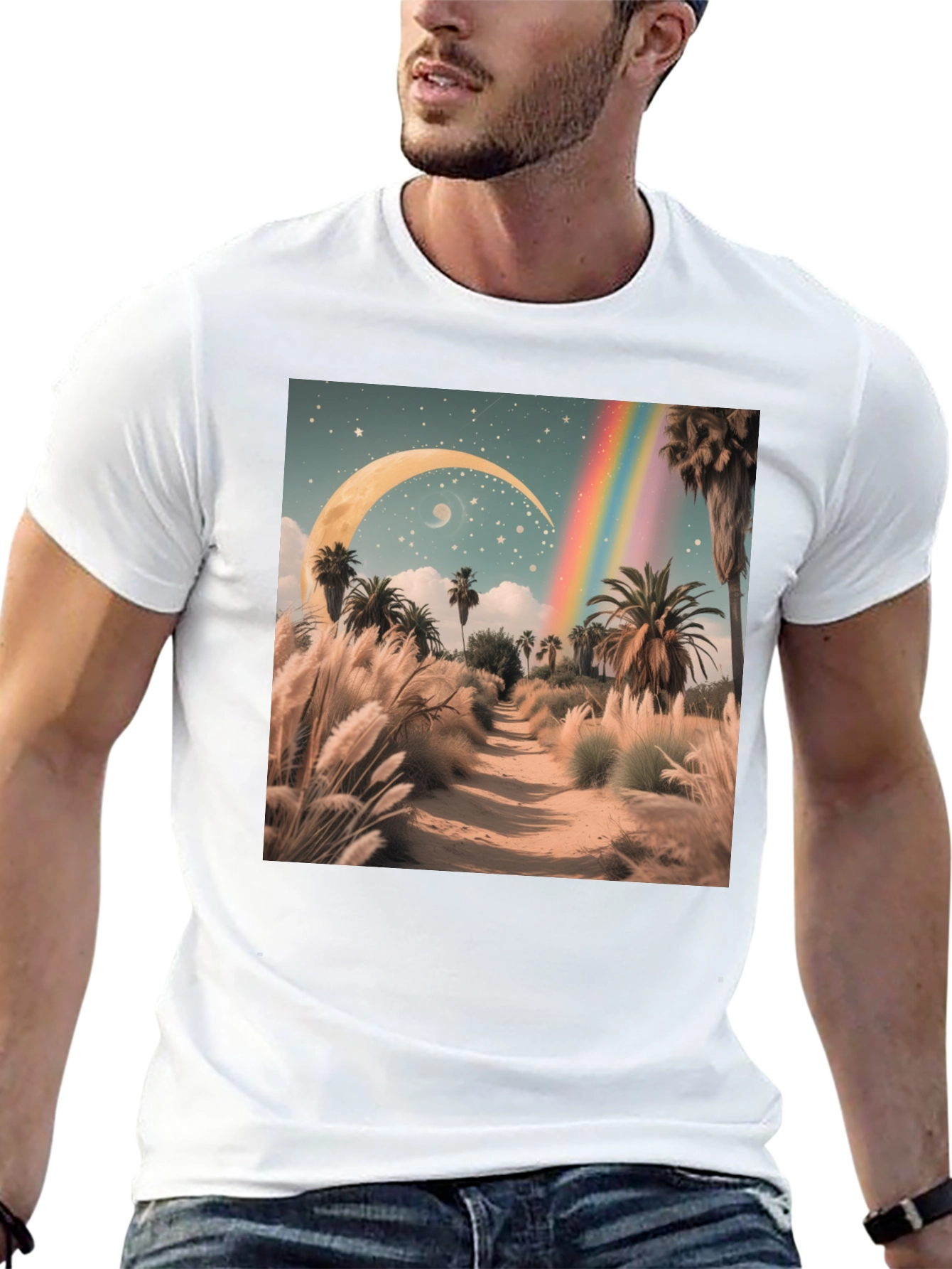 Surreal Desert Moon Rainbow T-Shirt