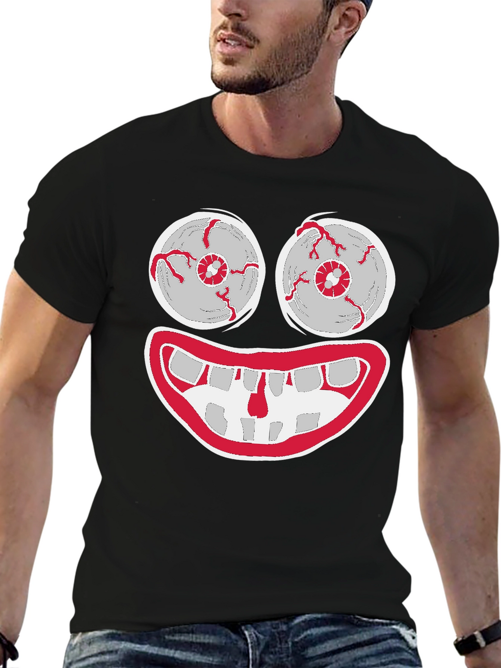 Creepy Cartoon Face Graphic Tee - Halloween Shirt