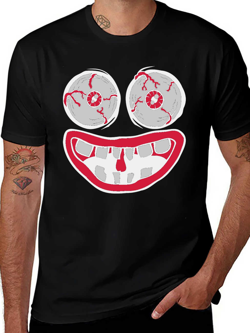 Creepy Cartoon Face Graphic Tee - Halloween Shirt
