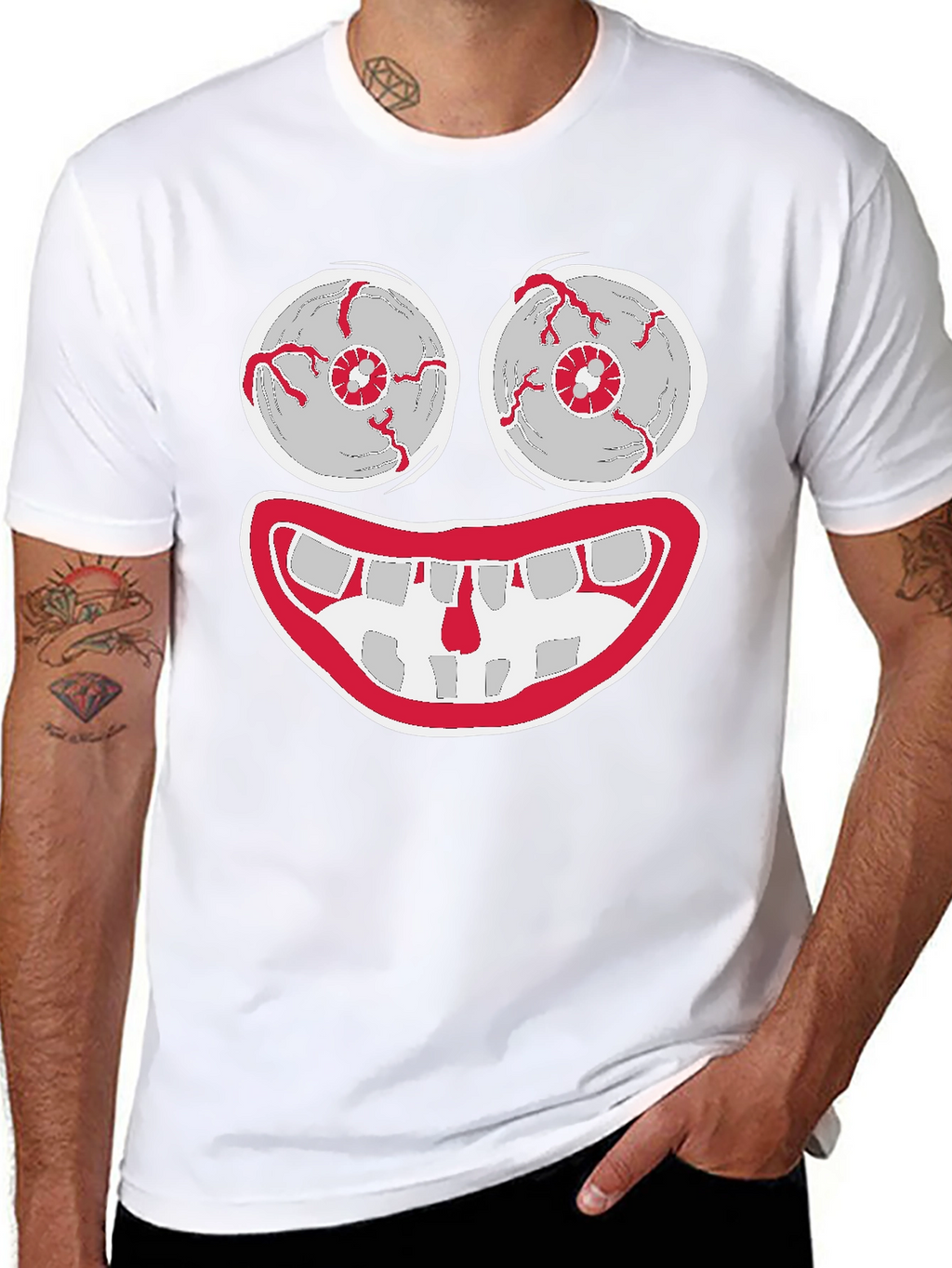 Creepy Cartoon Face Graphic Tee - Halloween Shirt