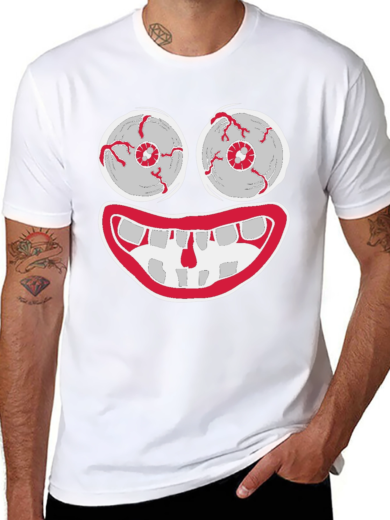 Creepy Cartoon Face Graphic Tee - Halloween Shirt
