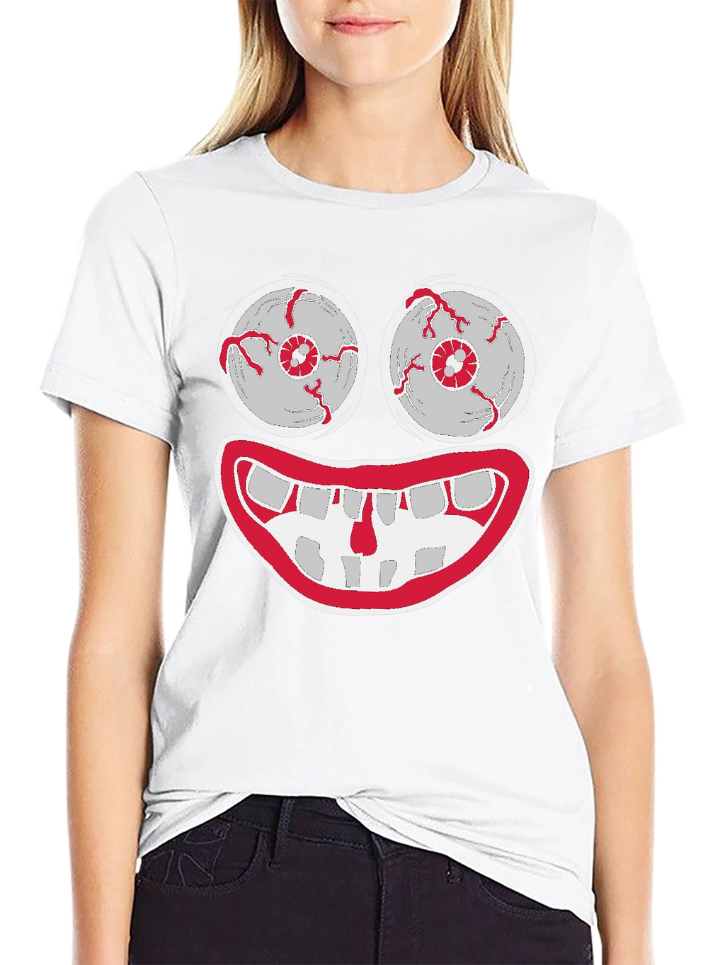 Creepy Cartoon Face Graphic Tee - Halloween Shirt