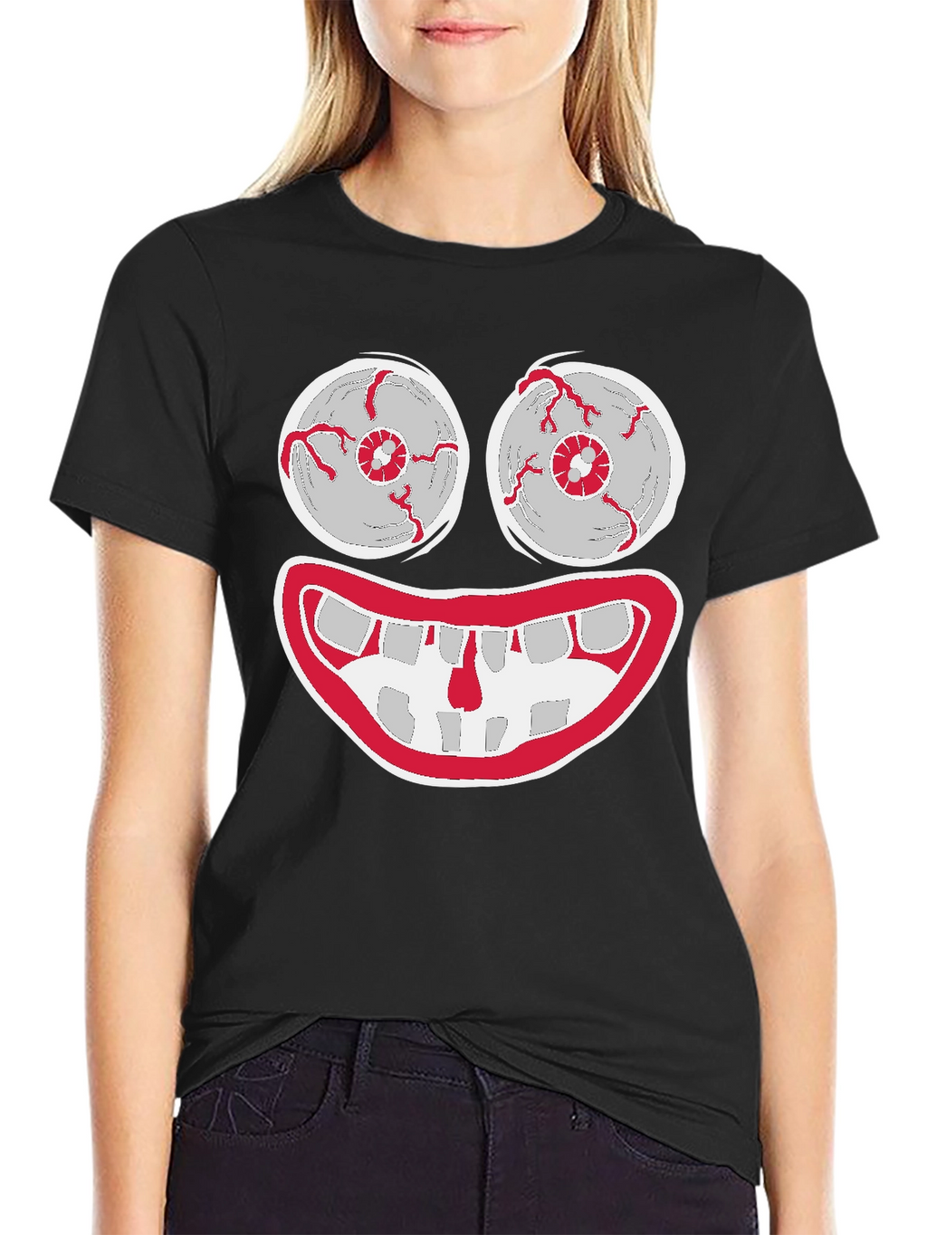 Creepy Cartoon Face Graphic Tee - Halloween Shirt