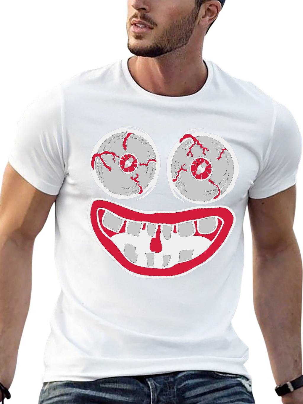 Creepy Cartoon Face Graphic Tee - Halloween Shirt