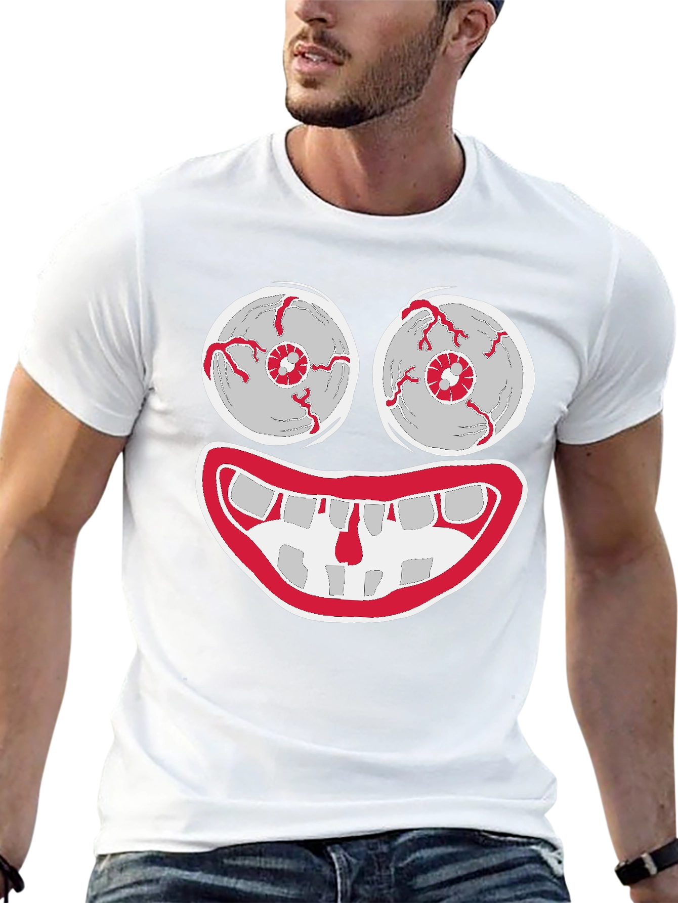 Creepy Cartoon Face Graphic Tee - Halloween Shirt