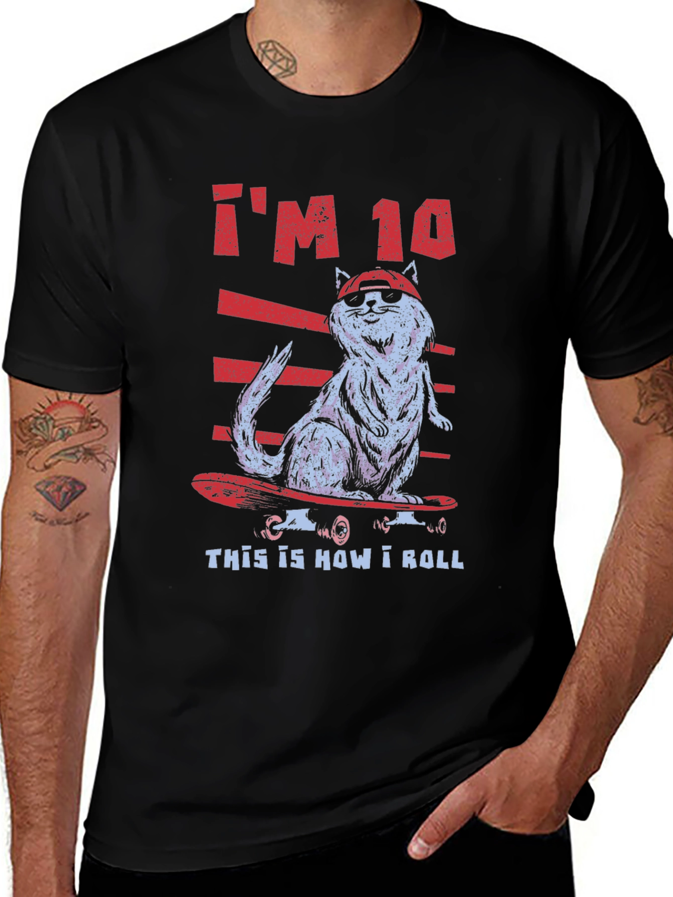 Cool Cat Skateboard T-Shirt - Im 10 This Is How I Roll