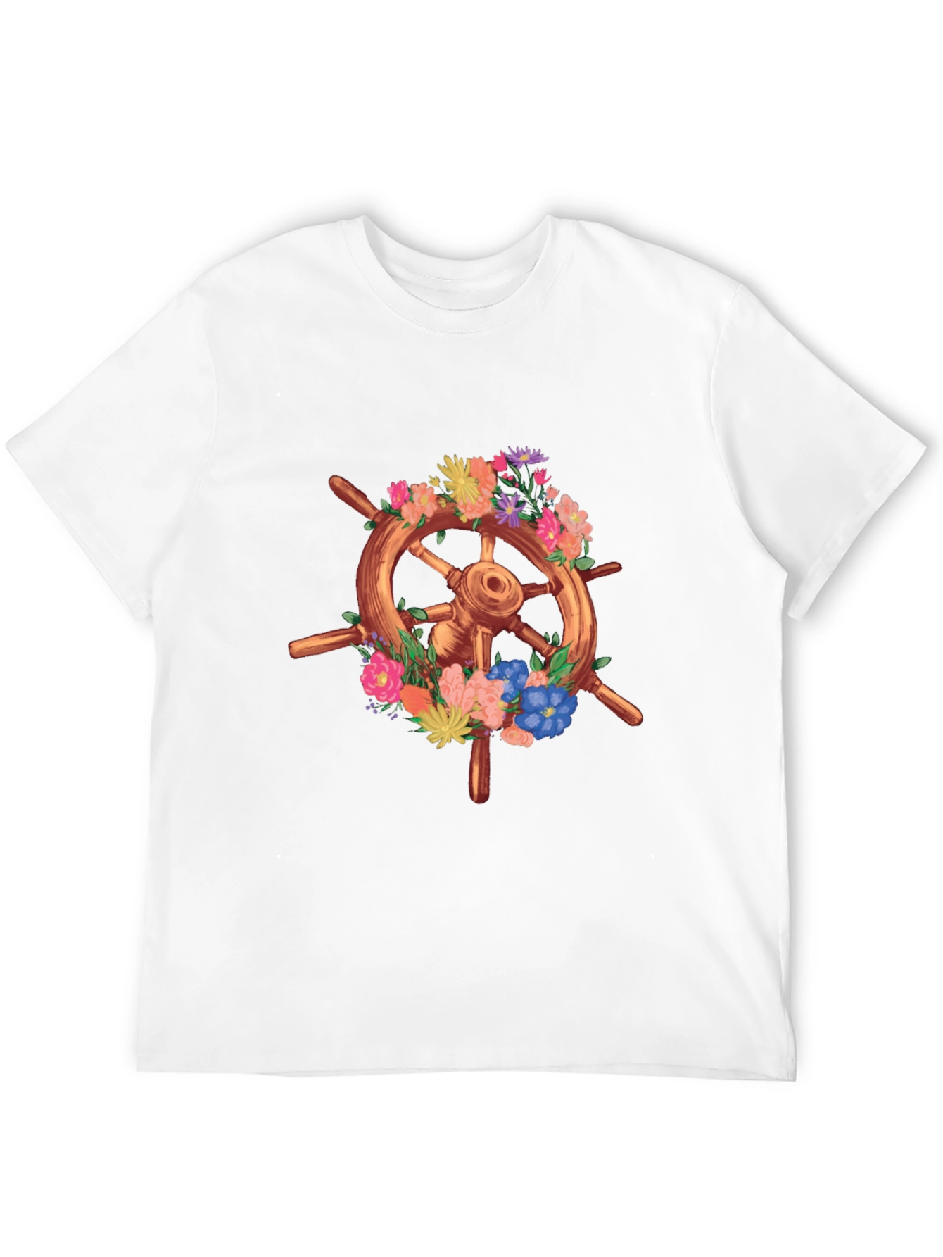 Floral Ship Wheel Graphic Tee