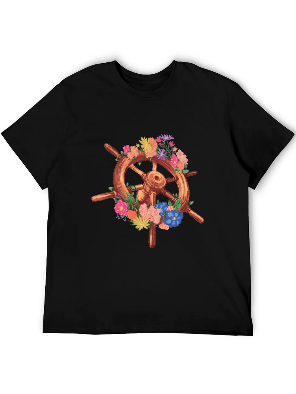 Floral Ship Wheel Graphic Tee