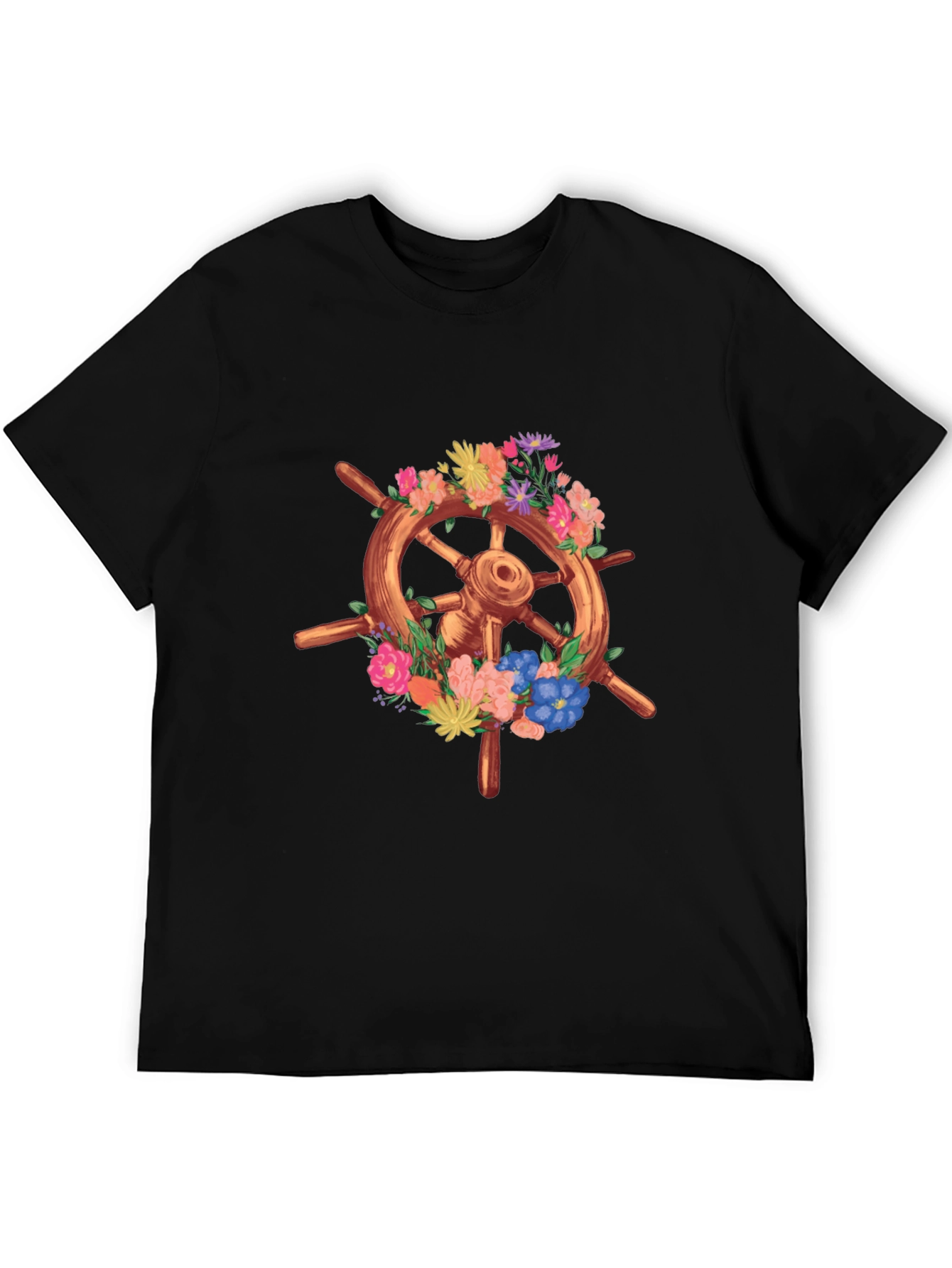 Floral Ship Wheel Graphic Tee
