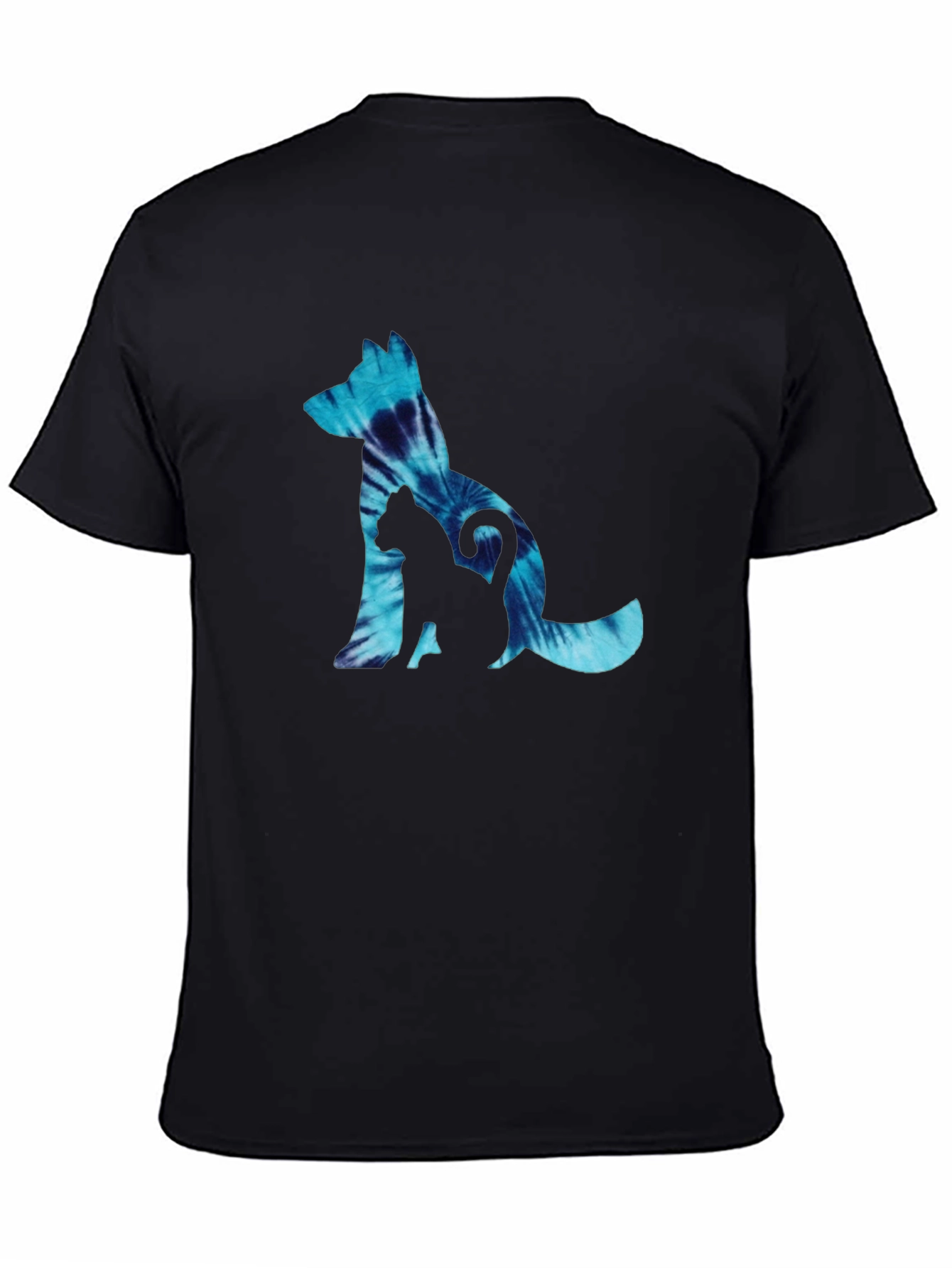 Dog & Cat Tie-Dye Graphic Black T-Shirt