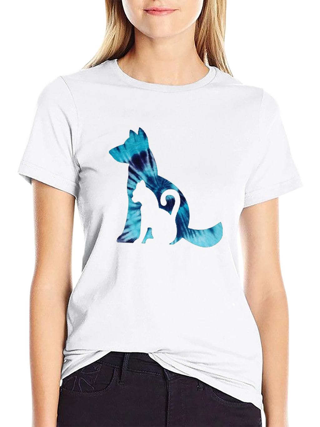Dog & Cat Tie-Dye Graphic Black T-Shirt