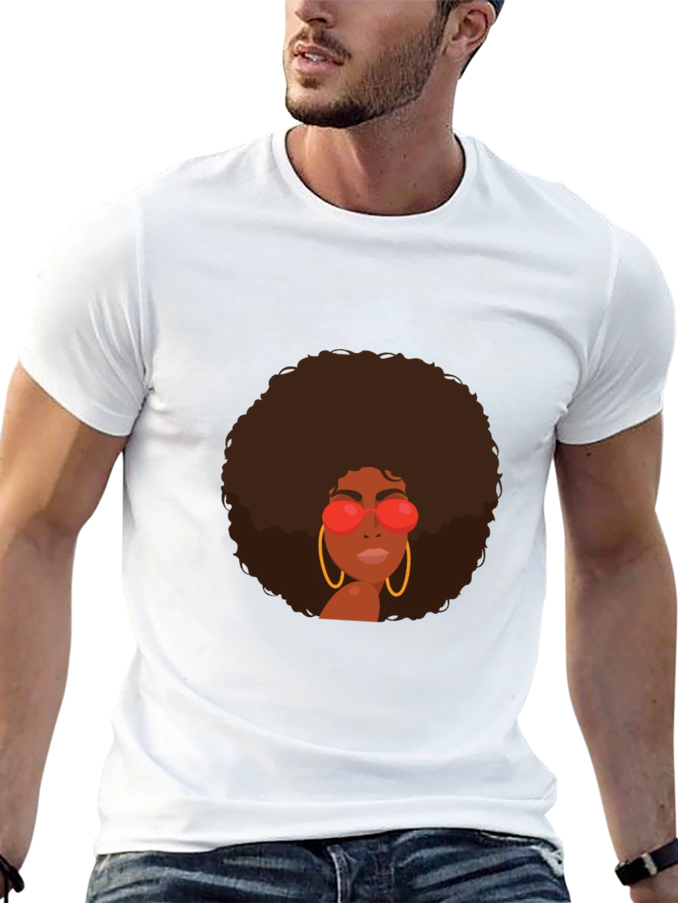 Retro Afro Woman Graphic Tee - Black