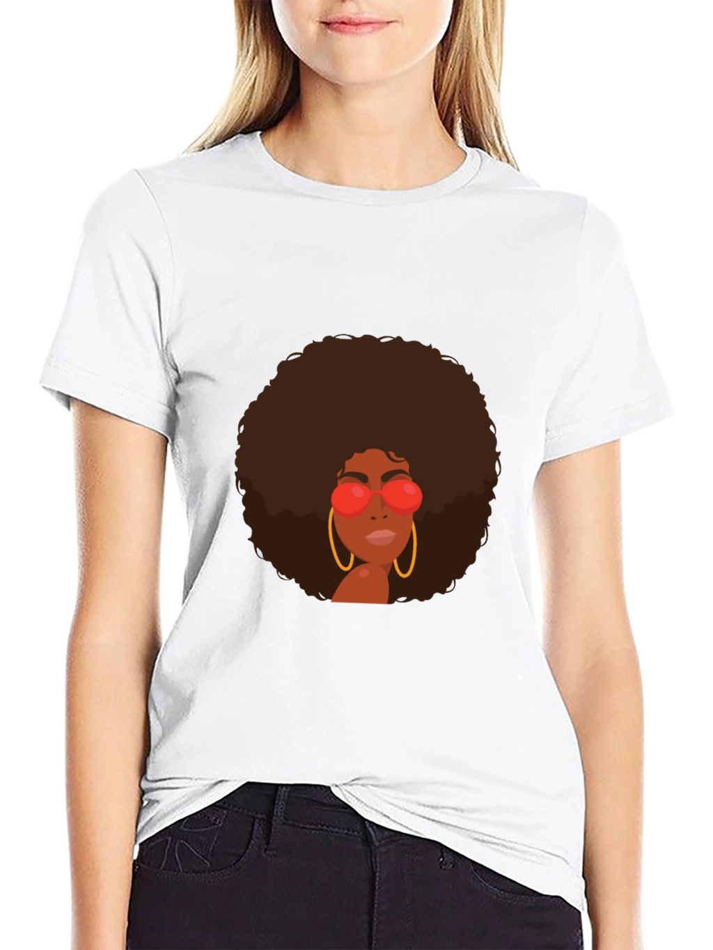 Retro Afro Woman Graphic Tee - Black