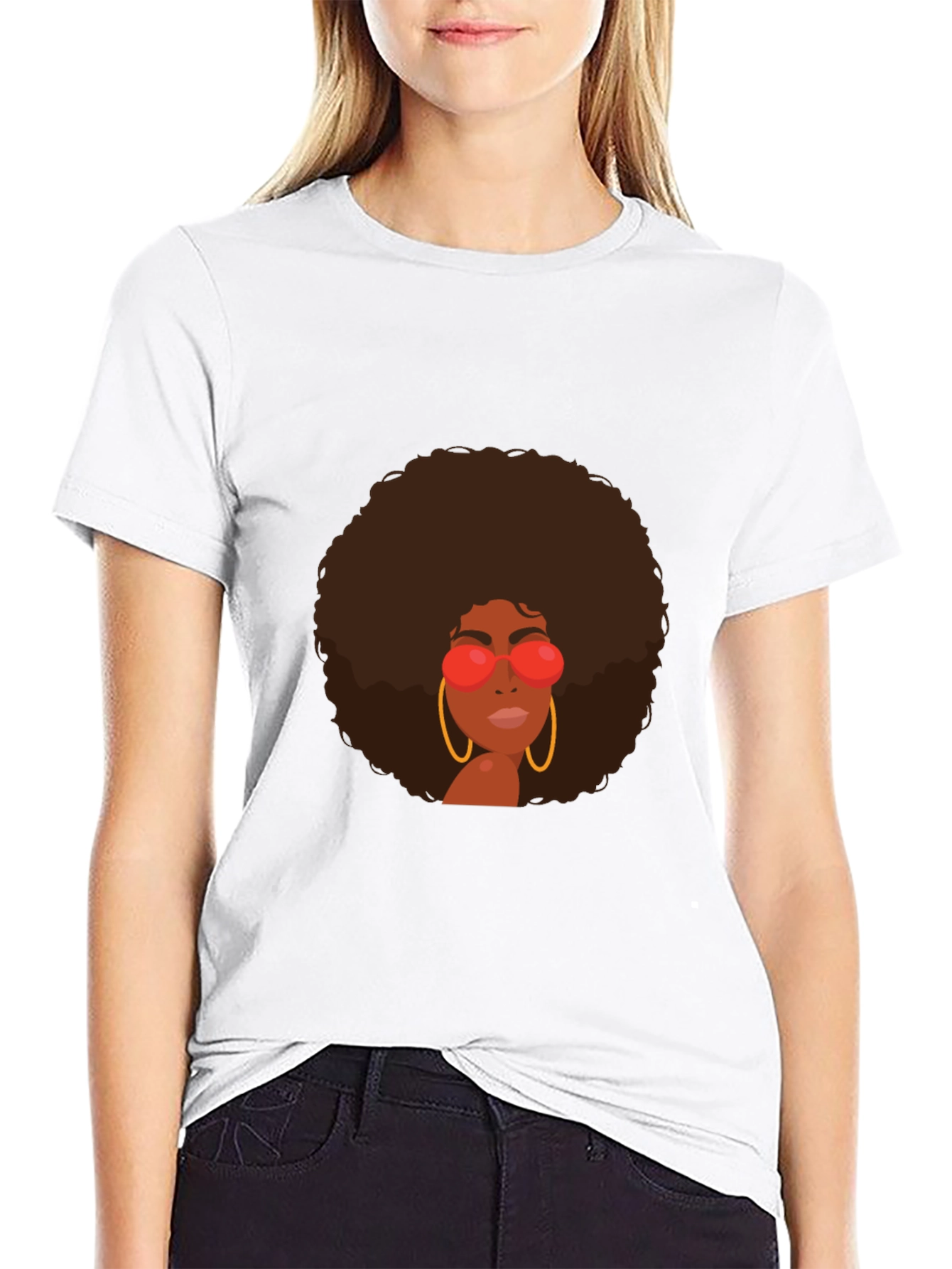Retro Afro Woman Graphic Tee - Black