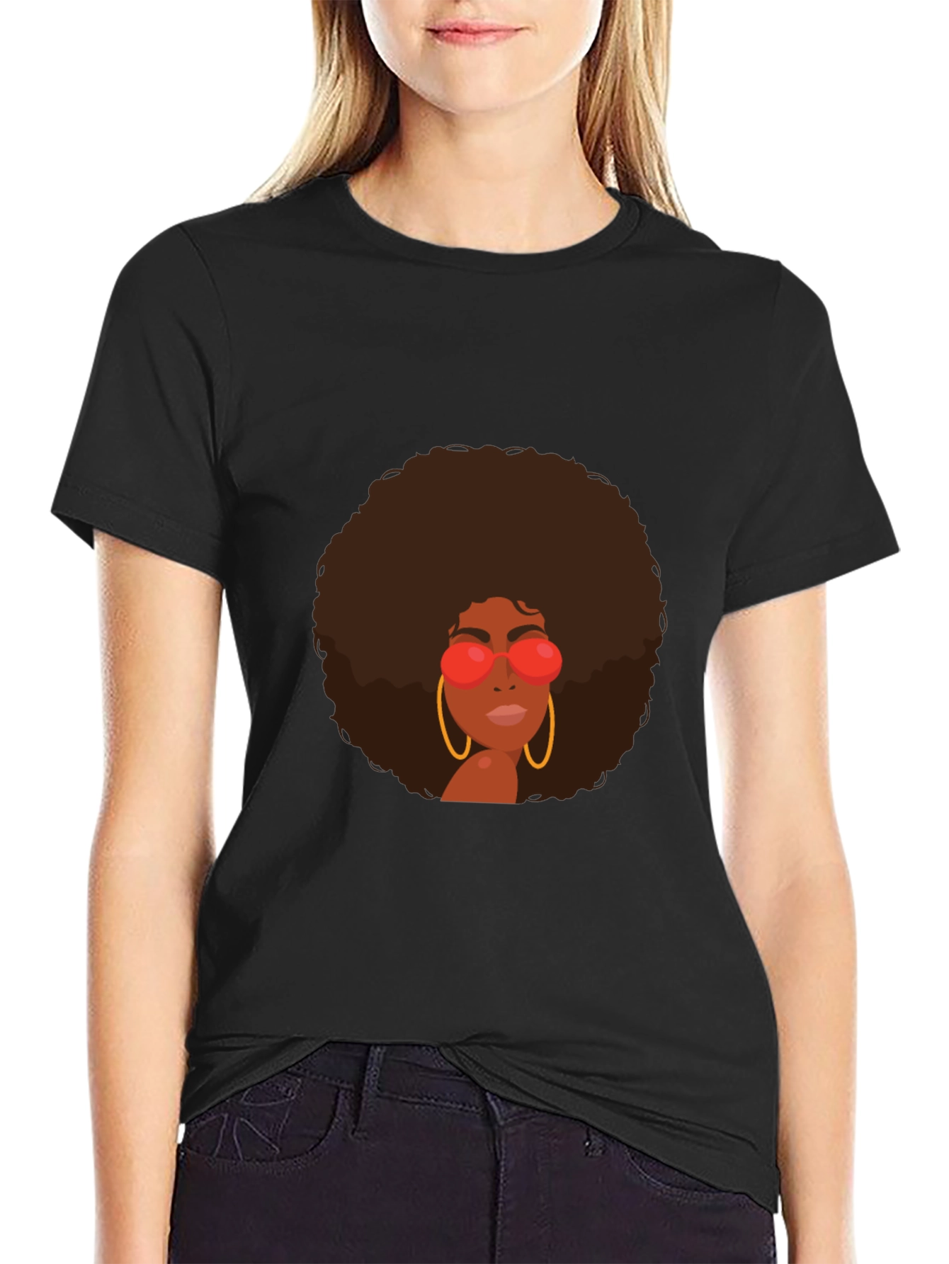 Retro Afro Woman Graphic Tee - Black