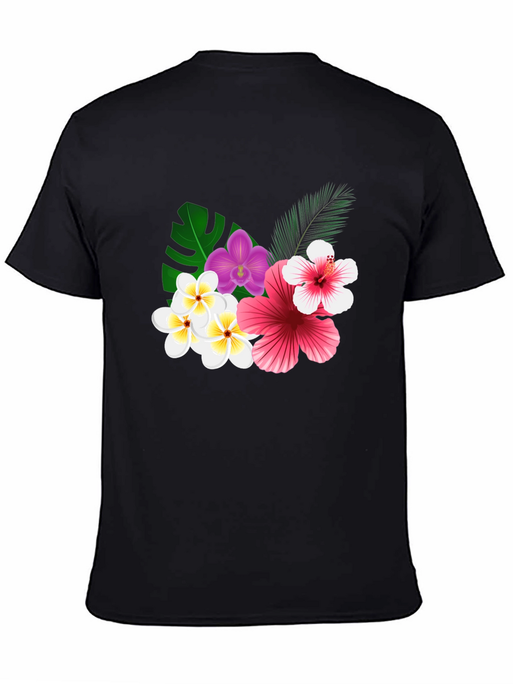 Tropical Floral Print Black T-Shirt