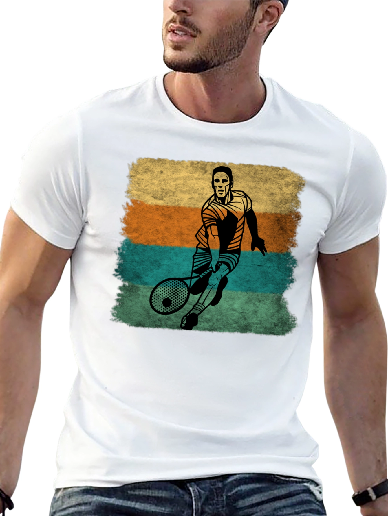 Retro Tennis Player Graphic T-Shirt