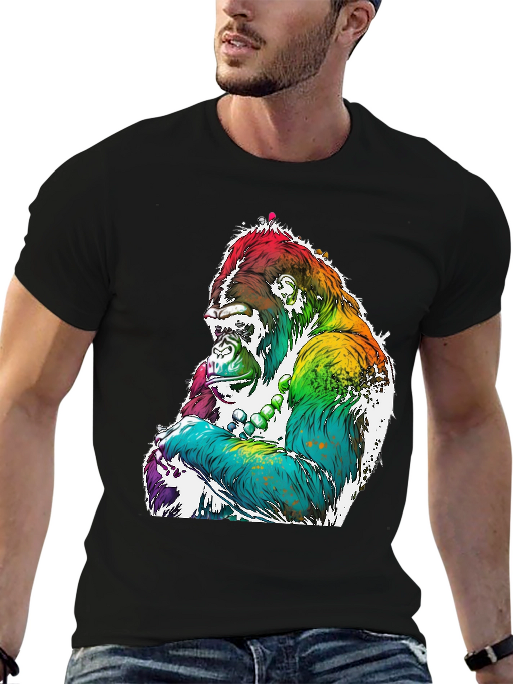 Rainbow Gorilla Graphic Tee - Mens Black T-Shirt