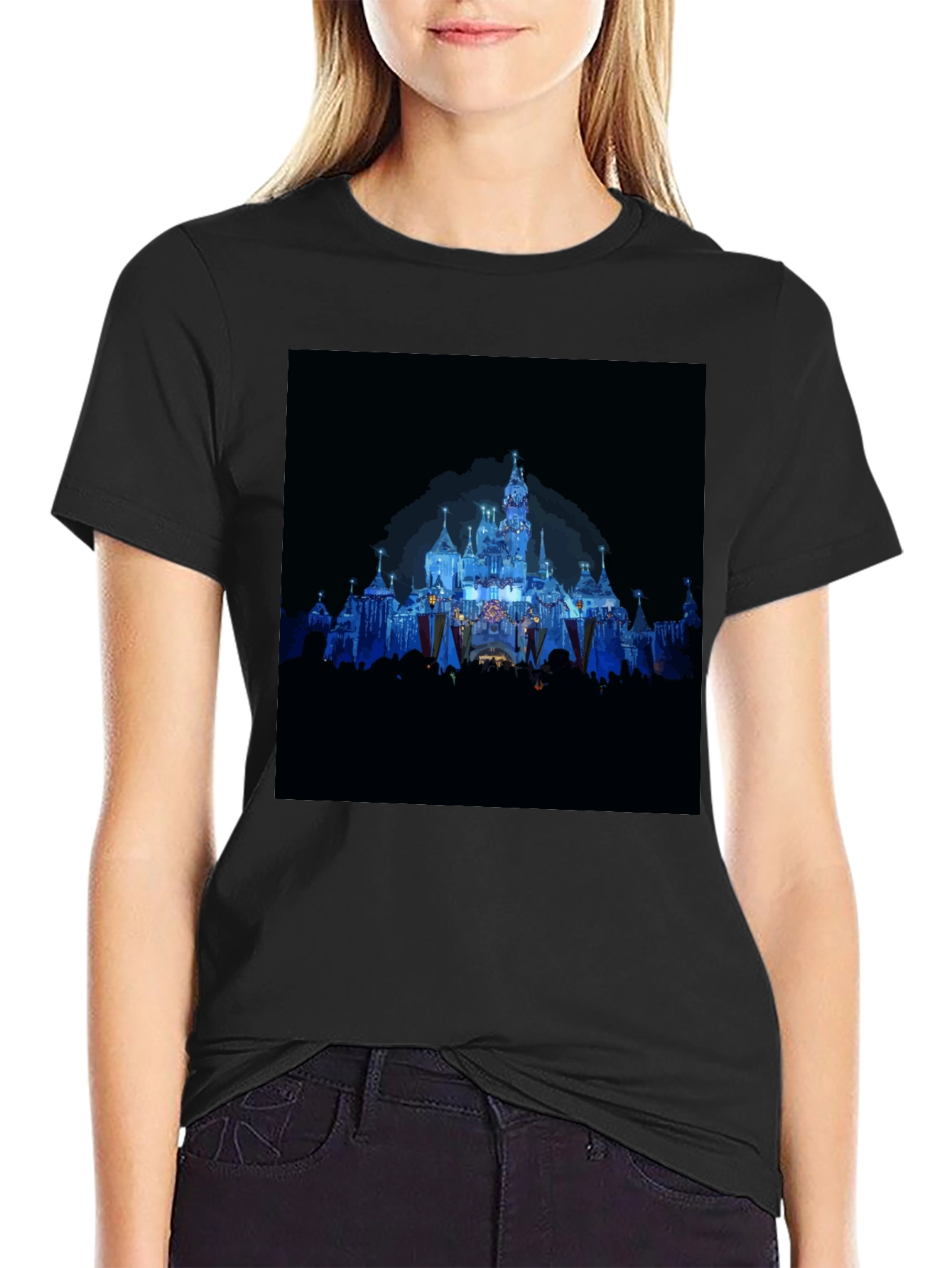 Magical Castle Print Black T-Shirt
