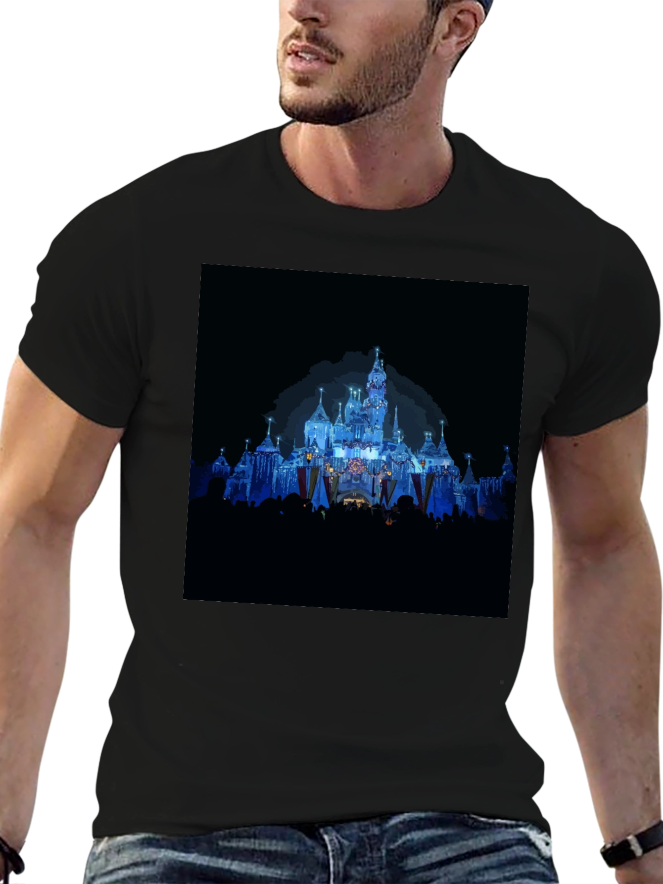 Magical Castle Print Black T-Shirt