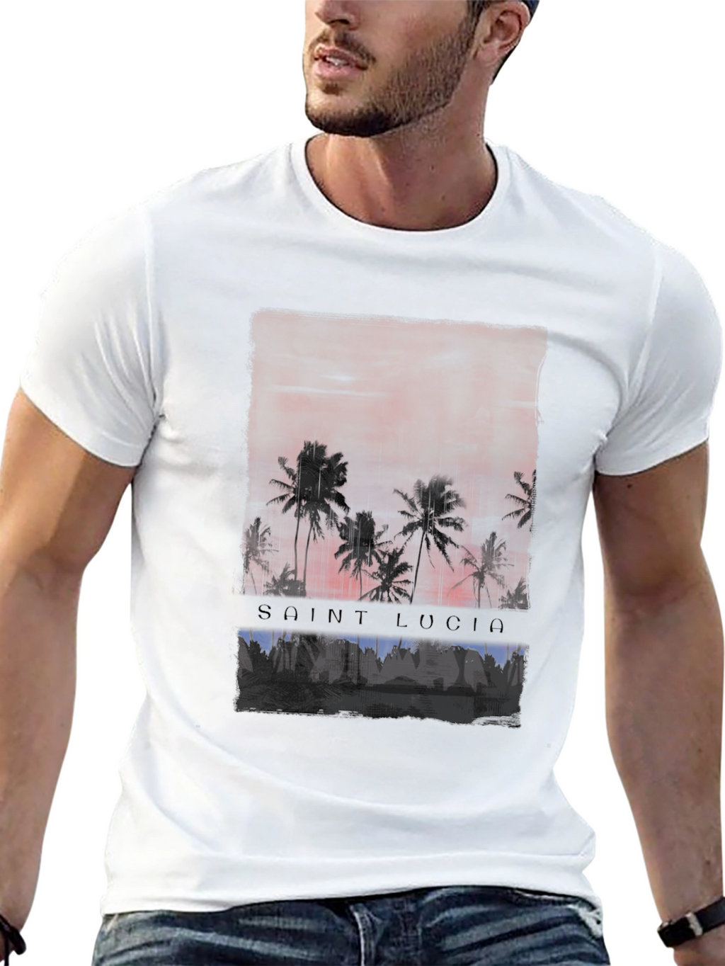 Saint Lucia Palm Tree Sunset Graphic T-Shirt