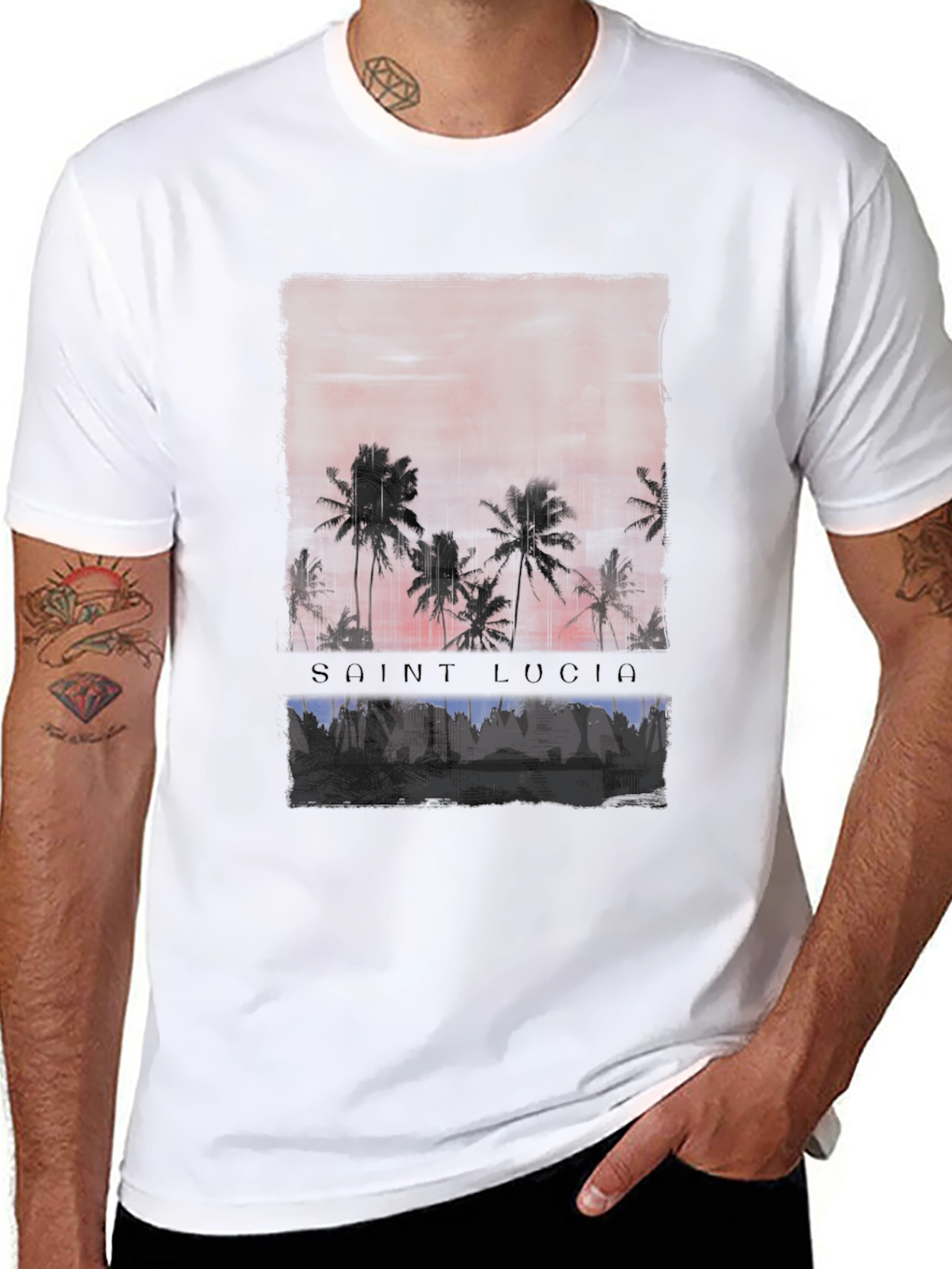 Saint Lucia Palm Tree Sunset Graphic T-Shirt