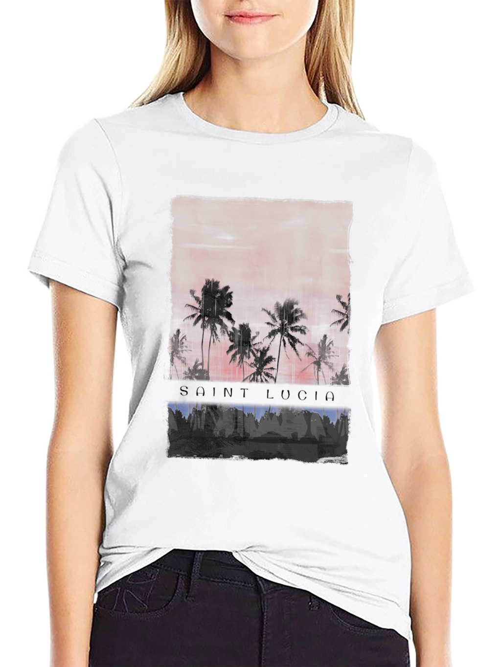 Saint Lucia Palm Tree Sunset Graphic T-Shirt