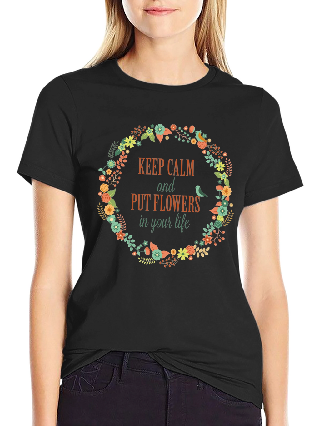Keep Calm Flowers T-Shirt - Stylish Graphic Tee