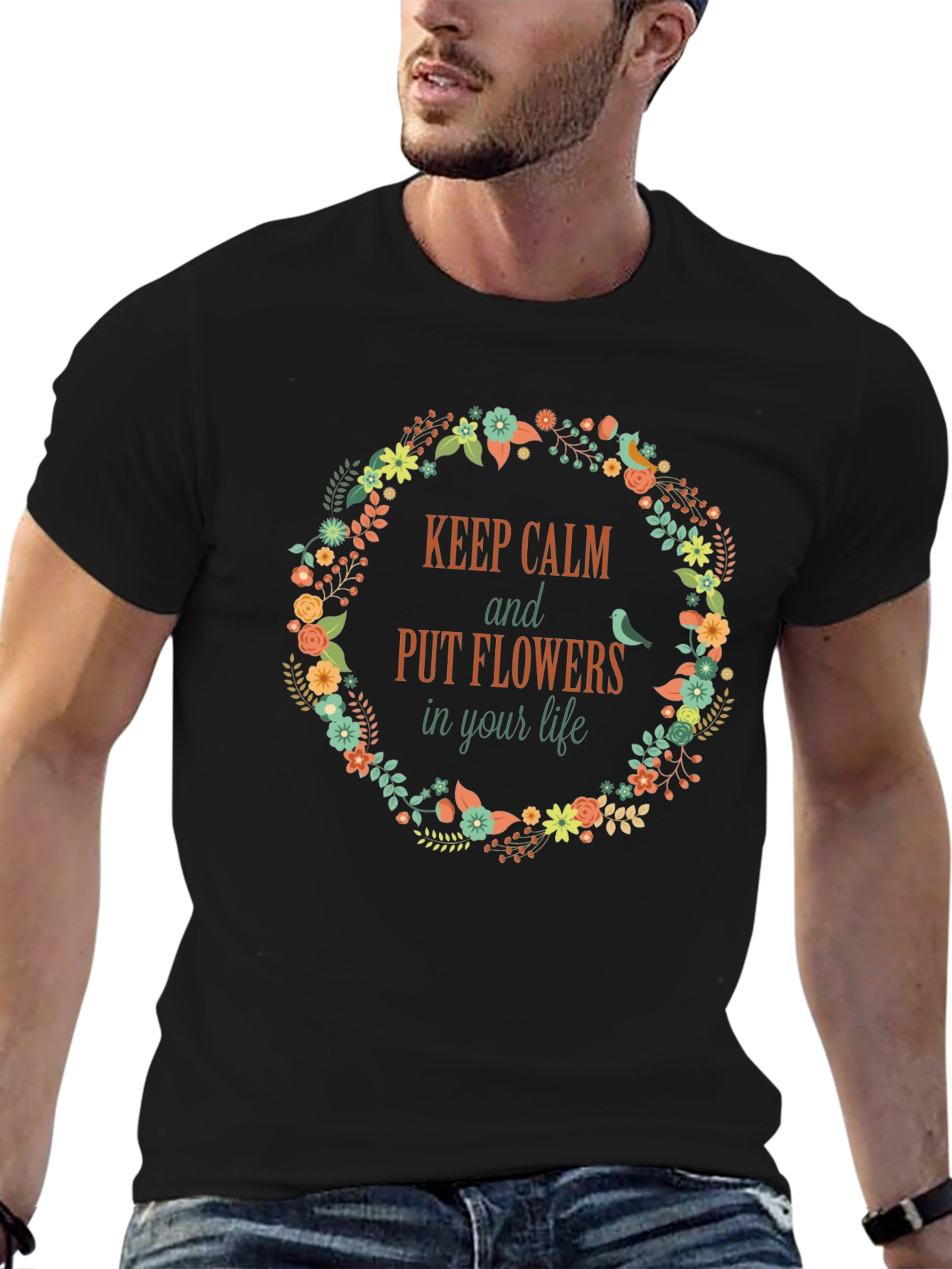Keep Calm Flowers T-Shirt - Stylish Graphic Tee