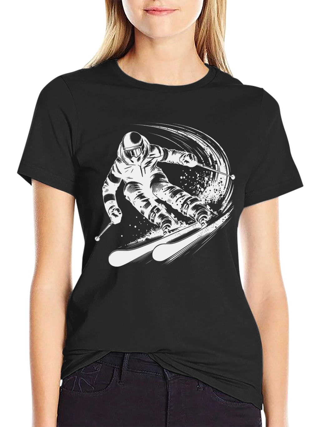 Skiing Graphic Tee - Black Cotton T-Shirt
