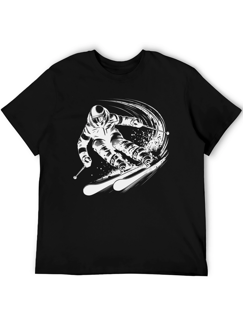 Skiing Graphic Tee - Black Cotton T-Shirt