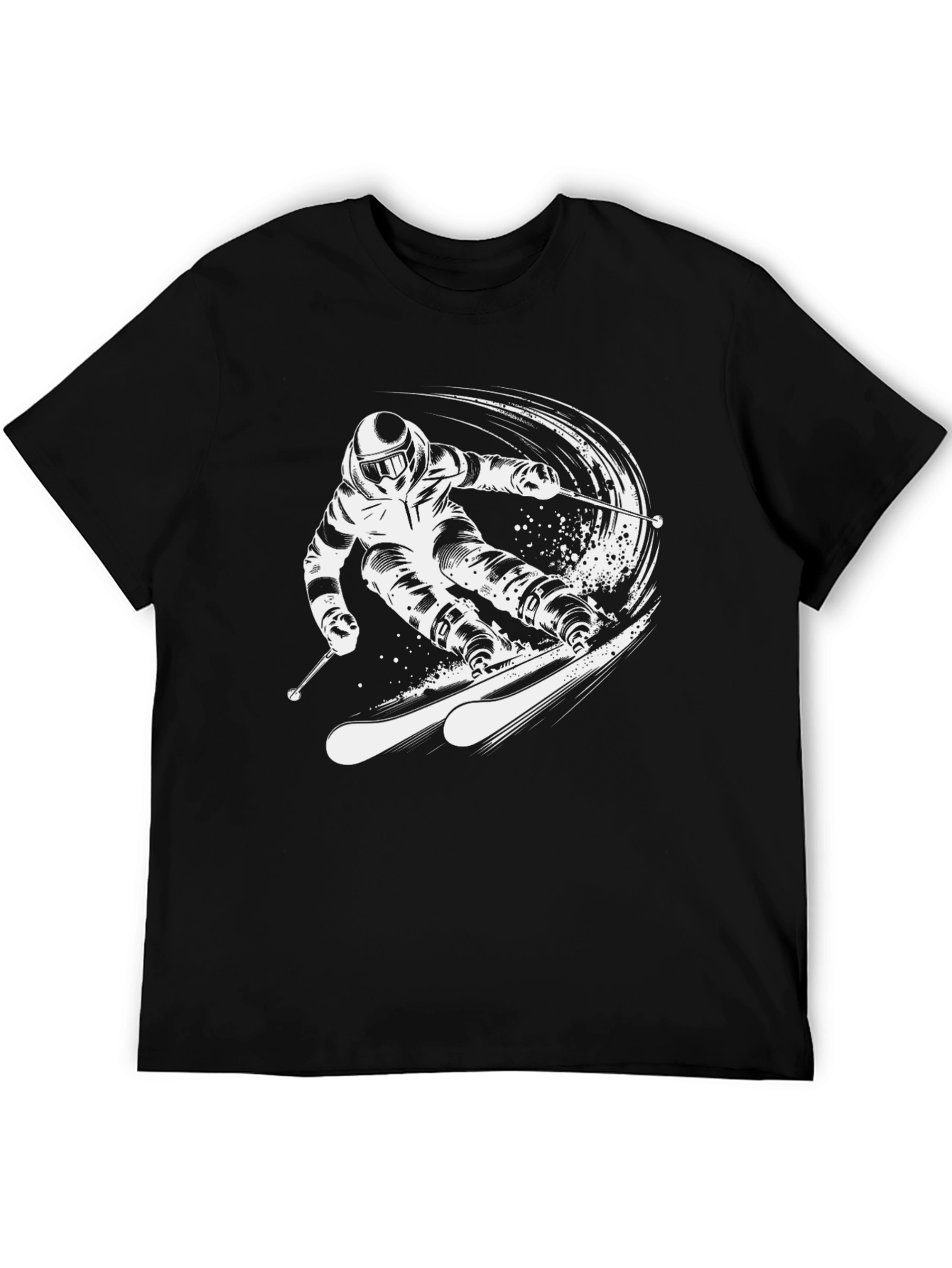 Skiing Graphic Tee - Black Cotton T-Shirt