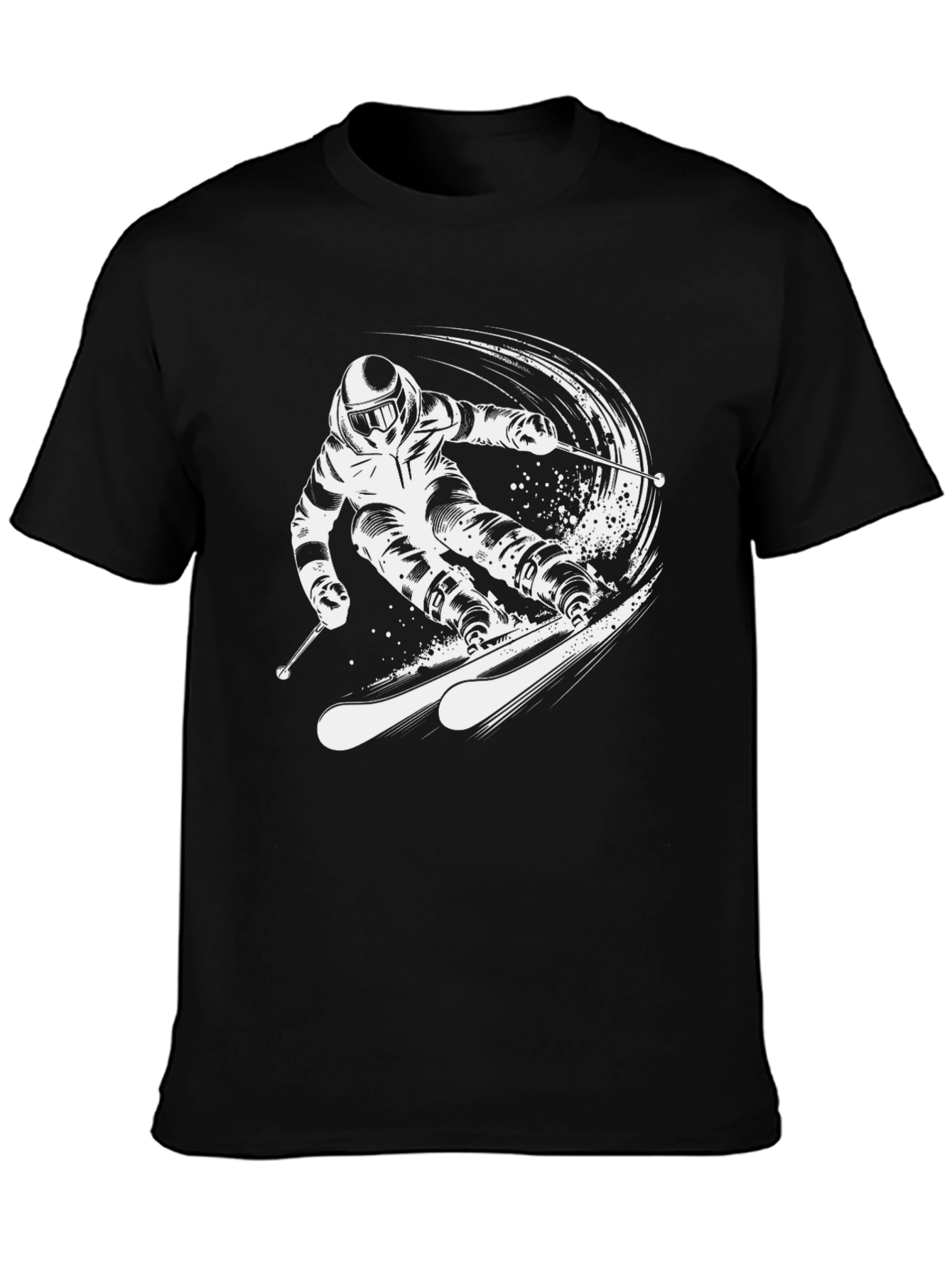 Skiing Graphic Tee - Black Cotton T-Shirt