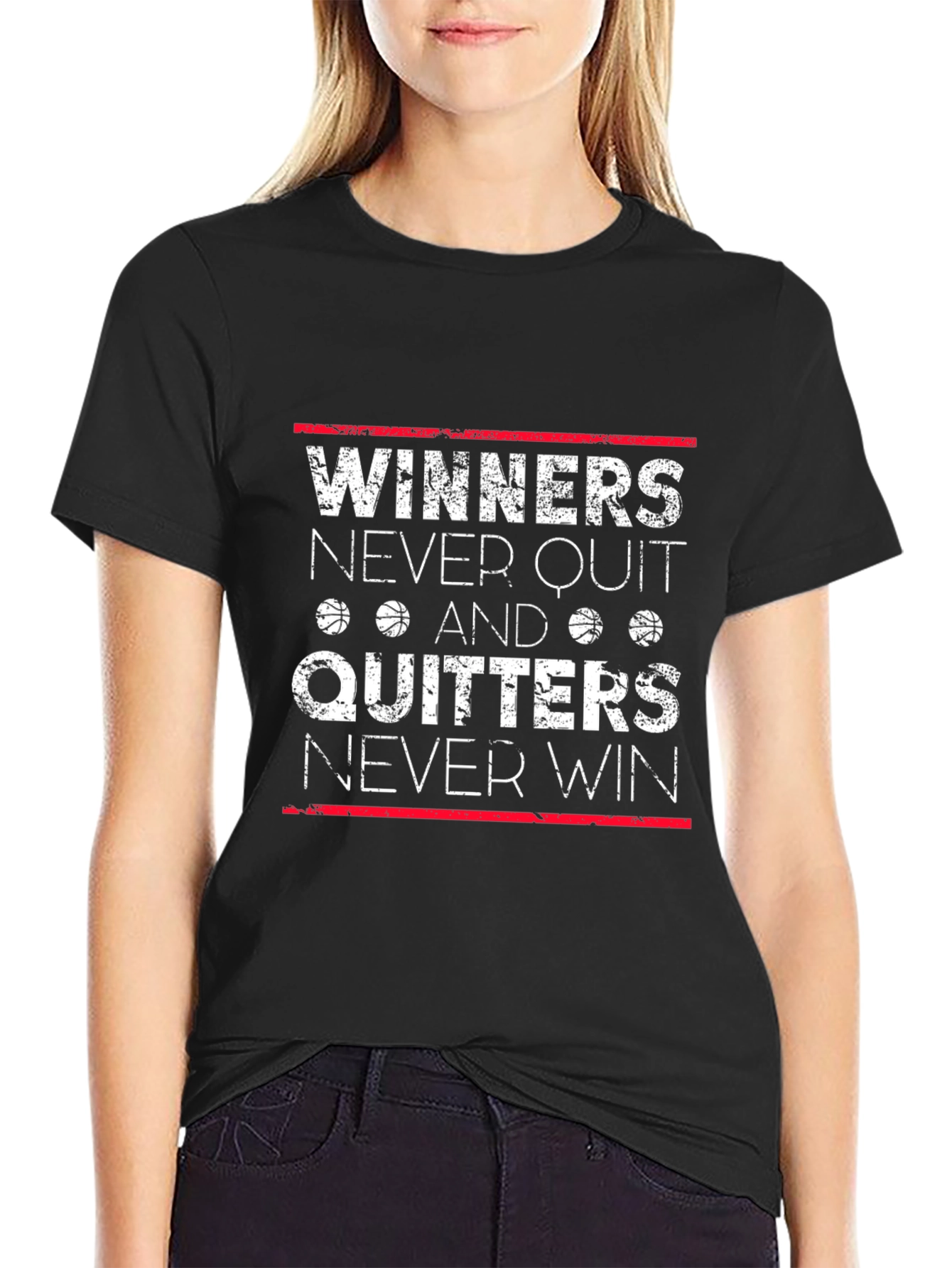 Winners Never Quit Basketball Graphic T-Shirt
