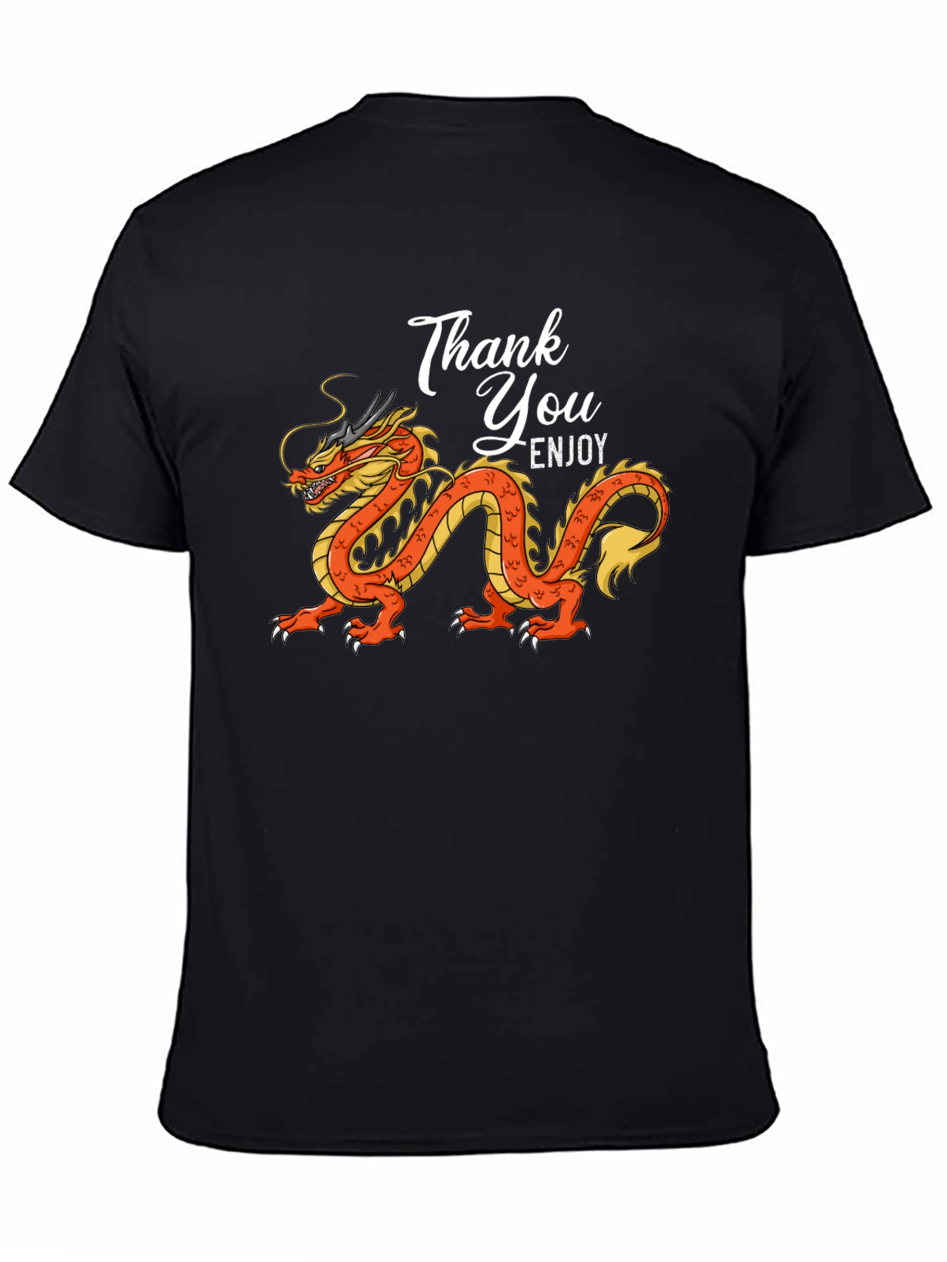 Thank You Enjoy Dragon Graphic Tee - Stylish Black T-Shirt