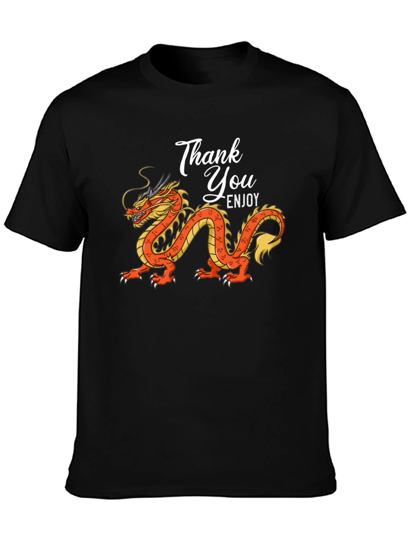 Thank You Enjoy Dragon Graphic Tee - Stylish Black T-Shirt